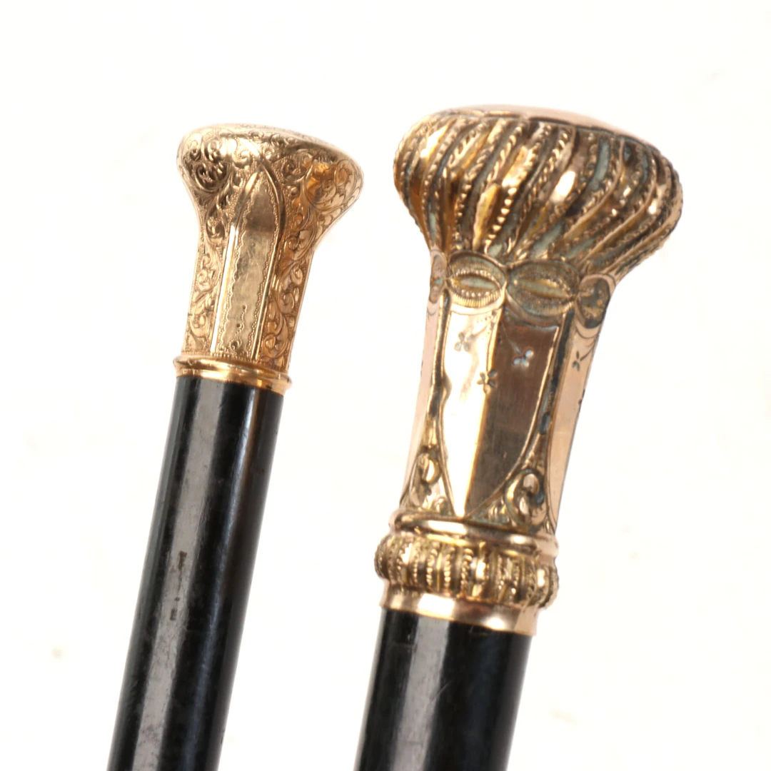 Victorian Gold-Filled Knob Handled Walking Sticks, Late 19th/ Early