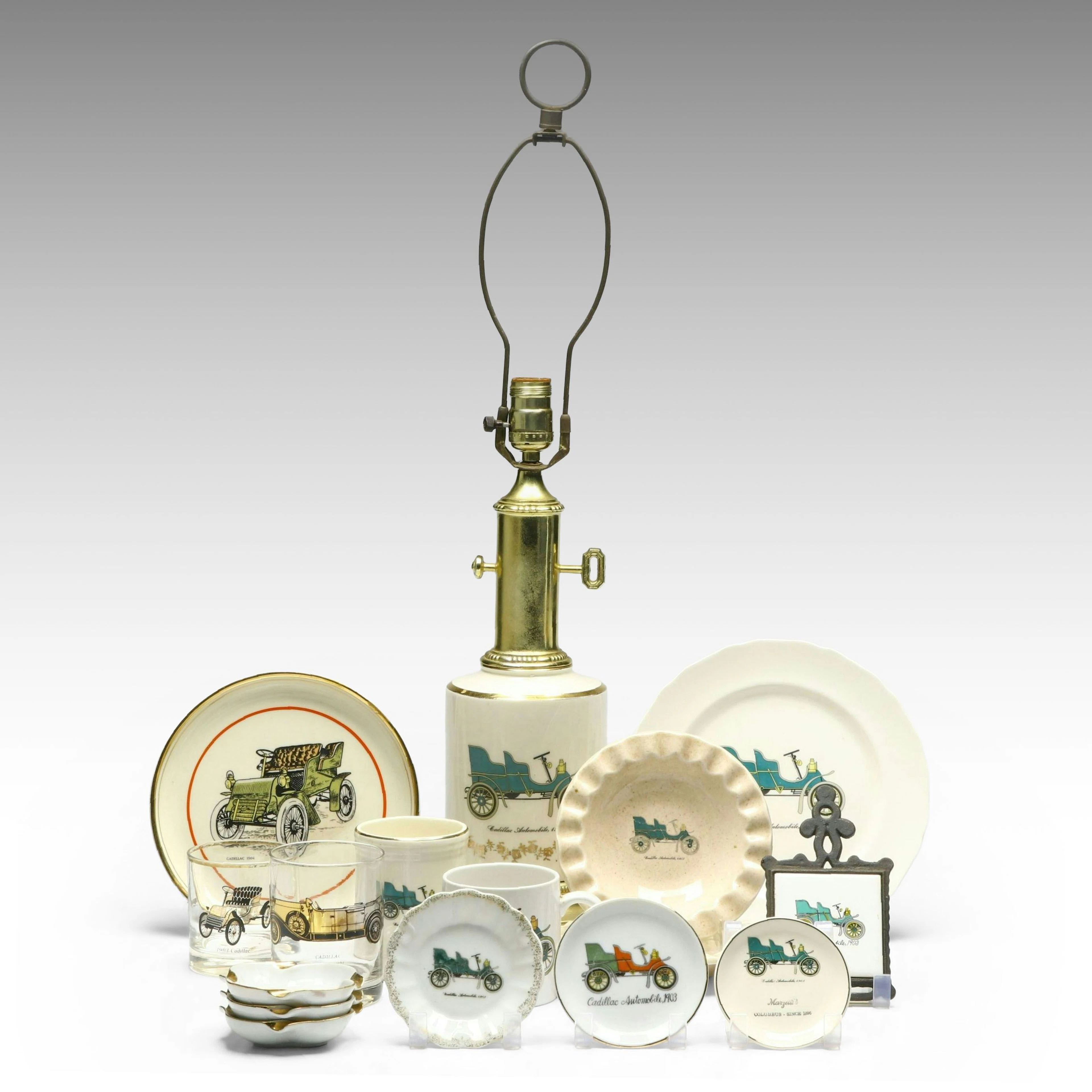 Vintage 1903 Collector Cadillac Plates, Table Lamp, Tile and More Décor