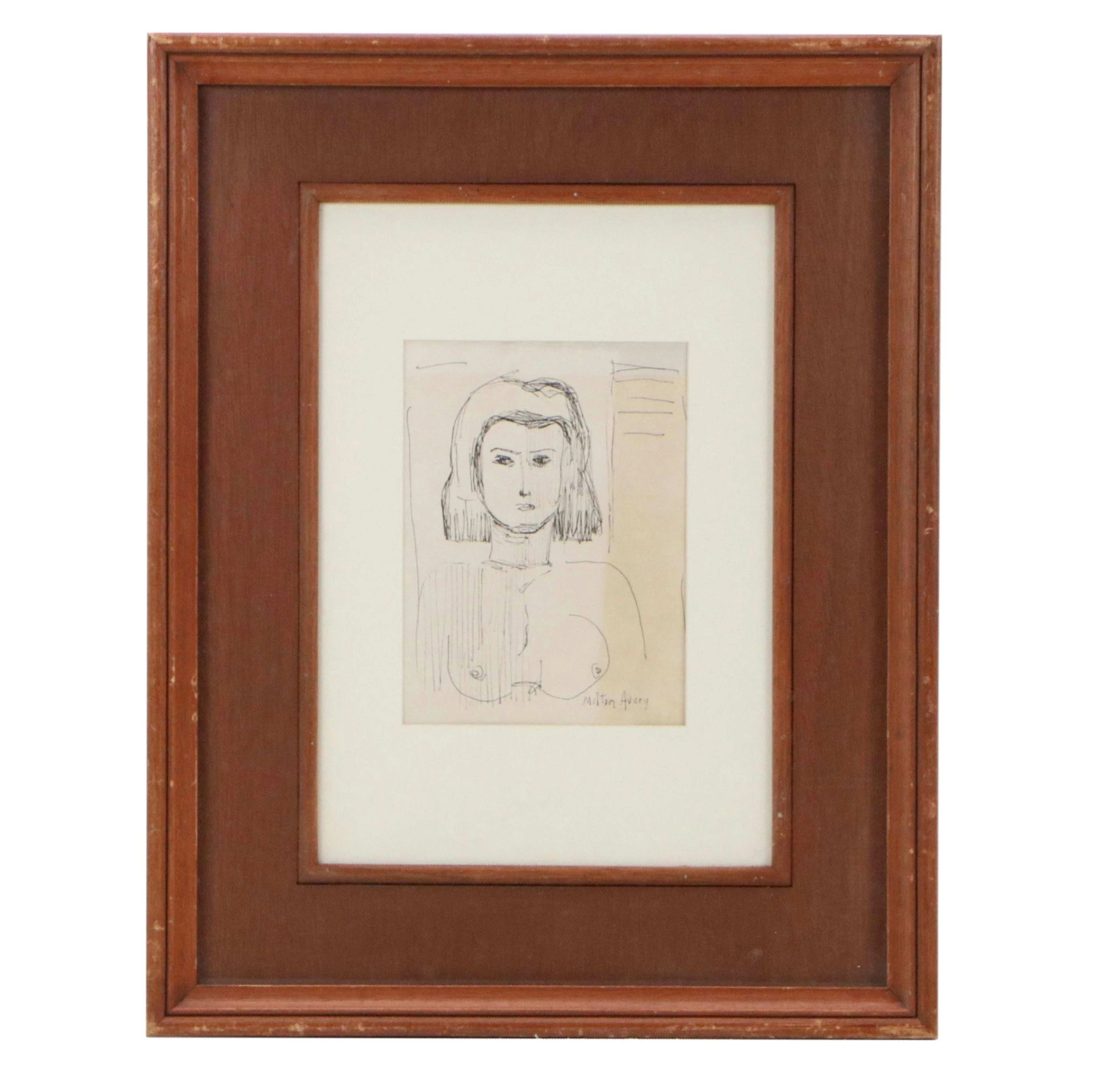 Milton Clark Avery Lithograph of Nude Female Portrait, Mid-20th Century