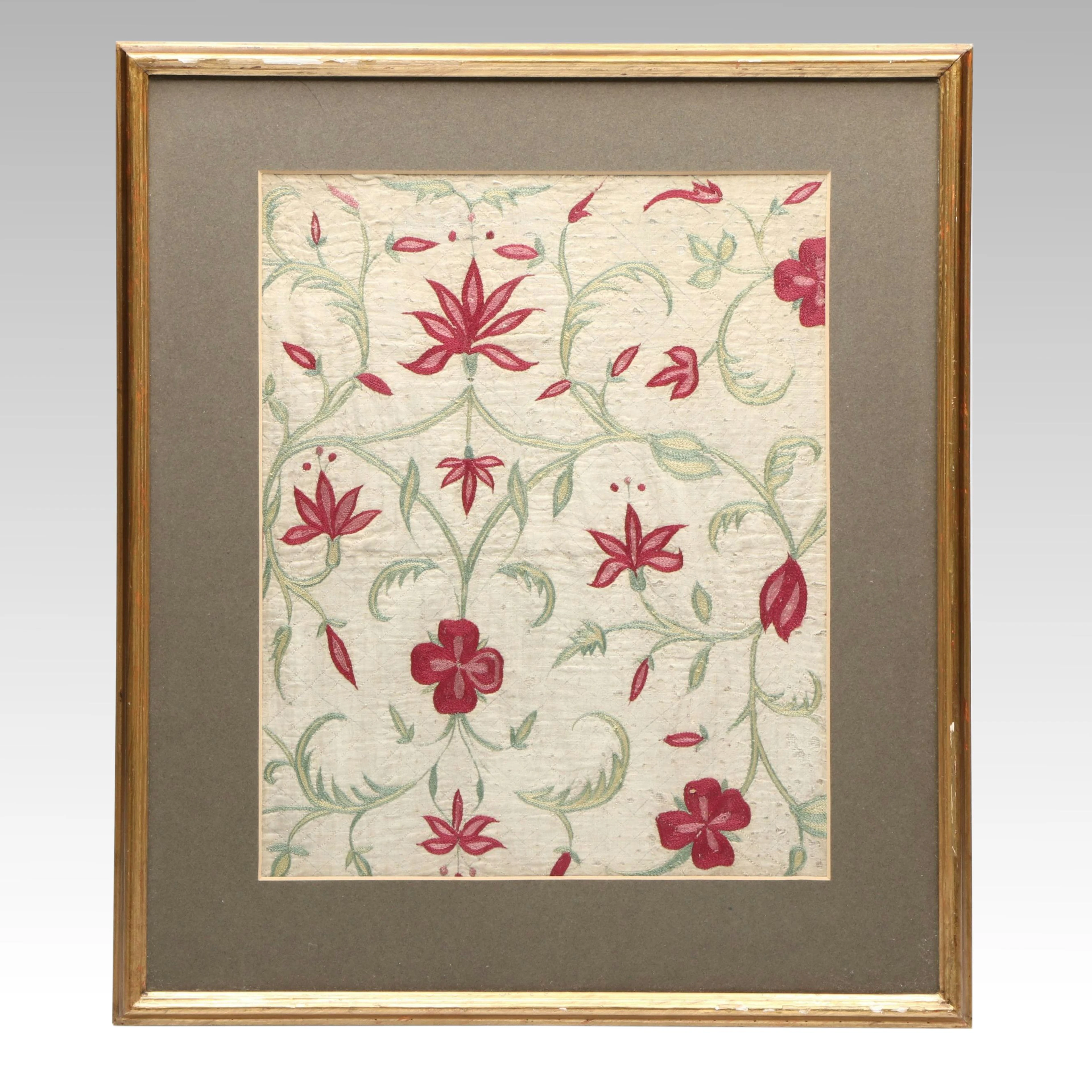 Antique Mughal Embroidered Coverlet Textile Fragment, Circa 17th Century