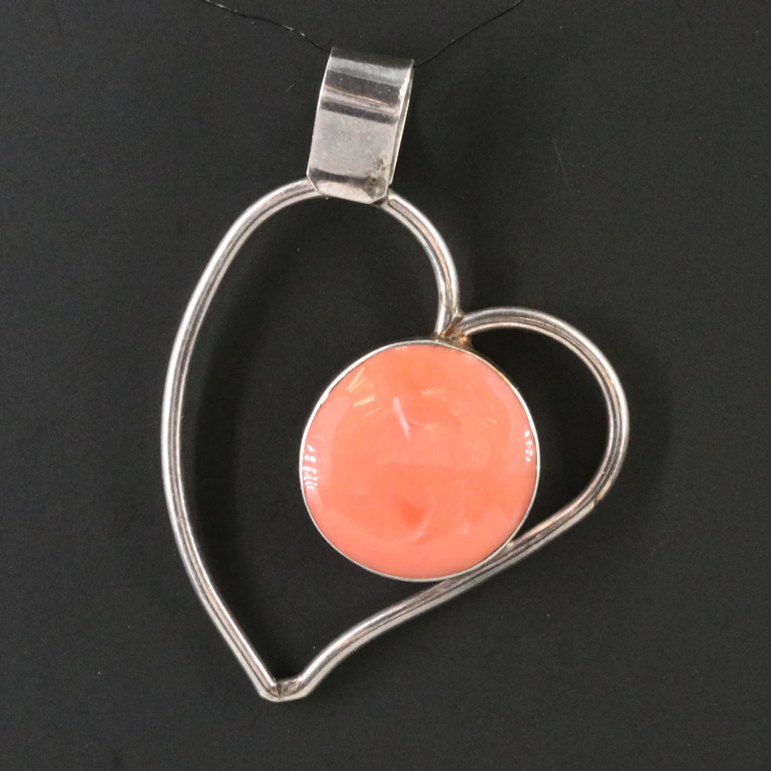 Sterling Faux Coral Heart Pendant