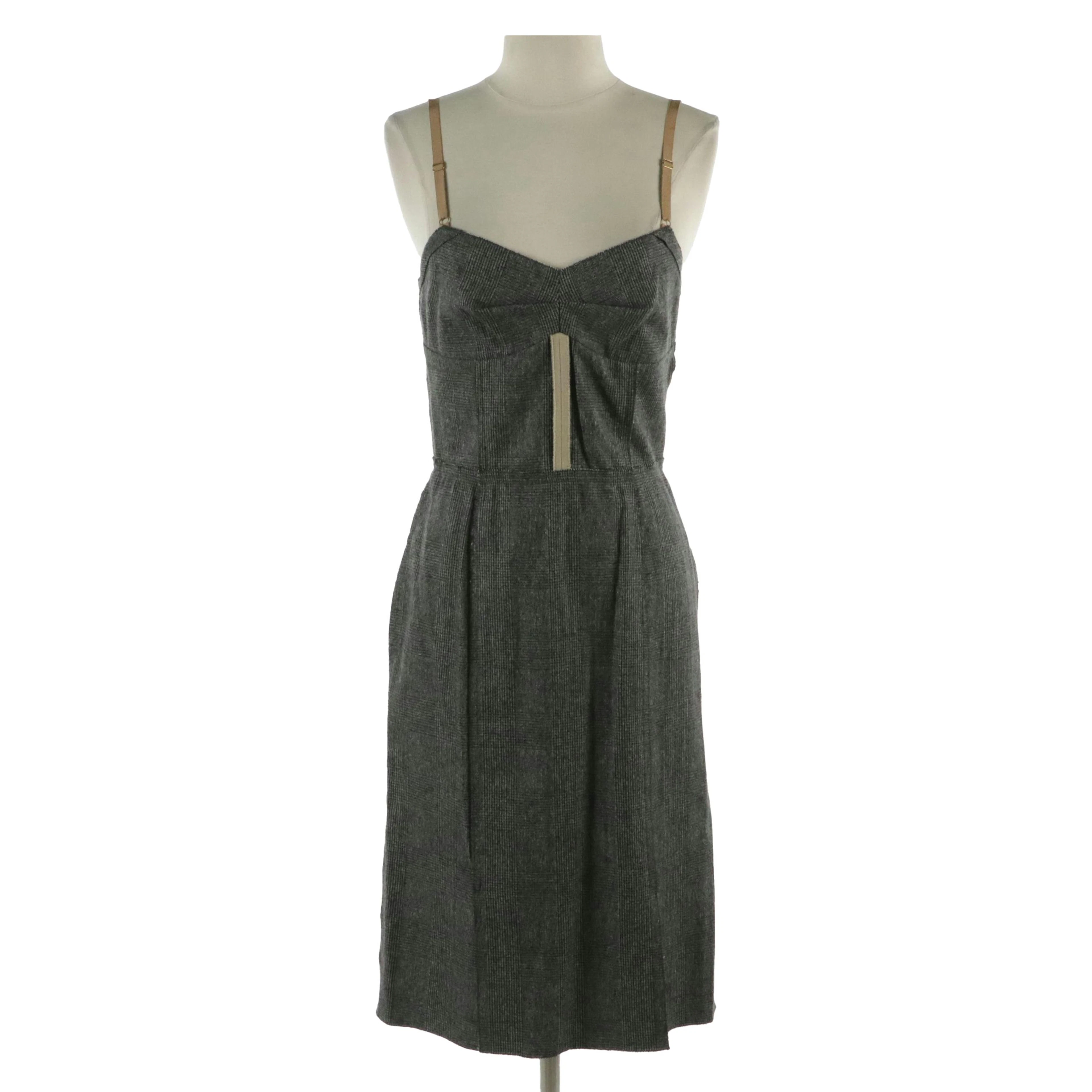 D & G by Dolce & Gabbana Wool Blend Plaid and Silk Ruffle Sleeveless Dress