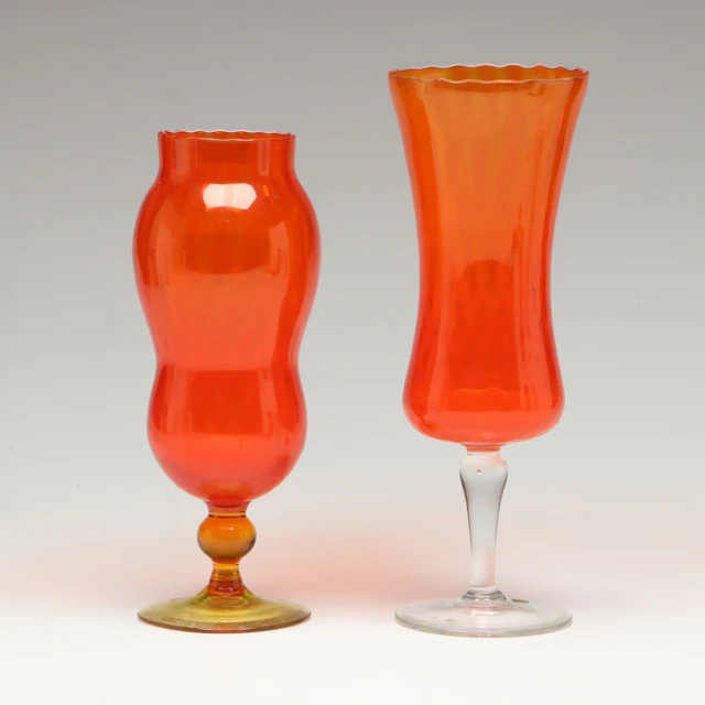 Lobeco Italian Mid Century Modern Glass Pedestal Vases, Vintage