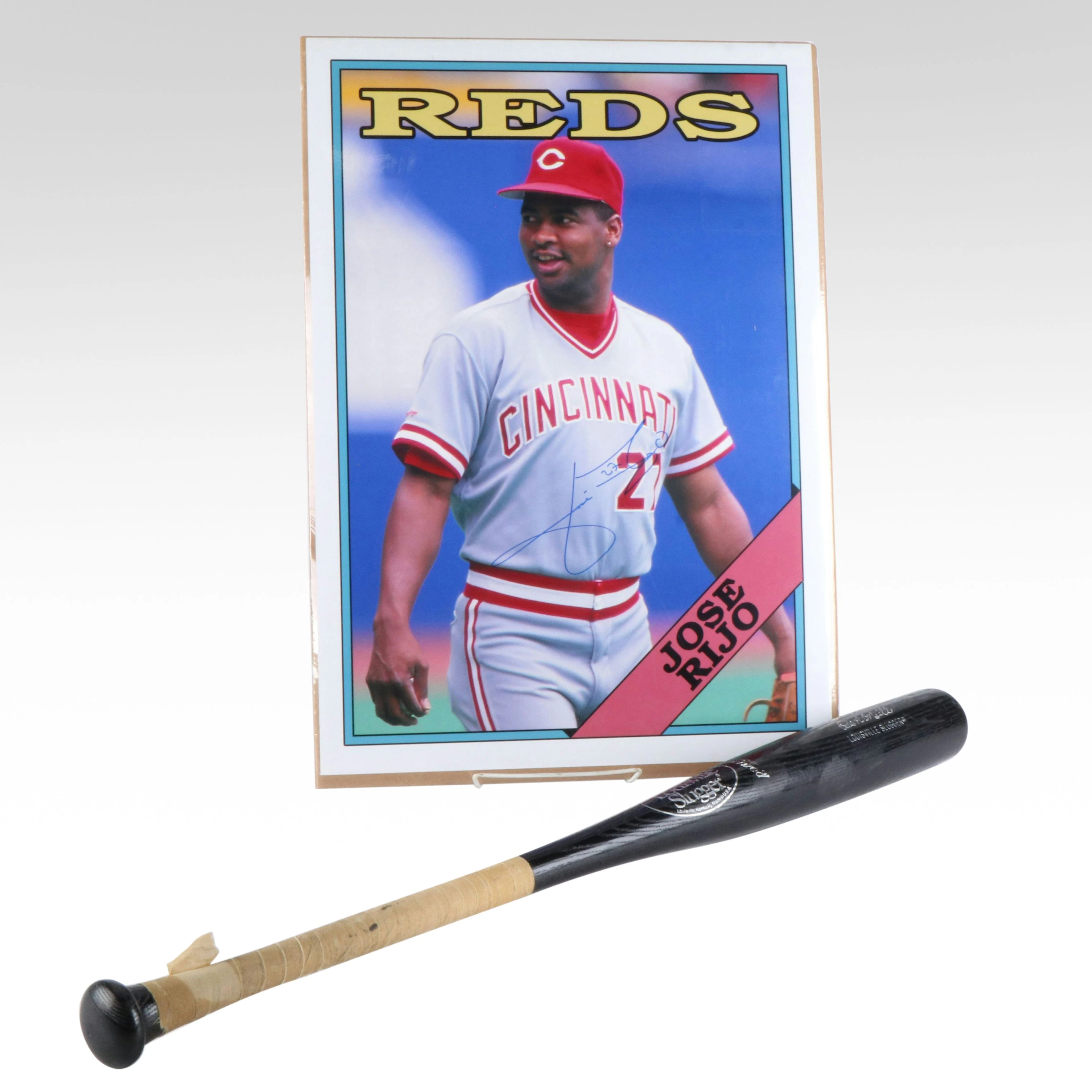 Jose Rijo Signed Poster and Paul O'Neill Black Yankees Bat