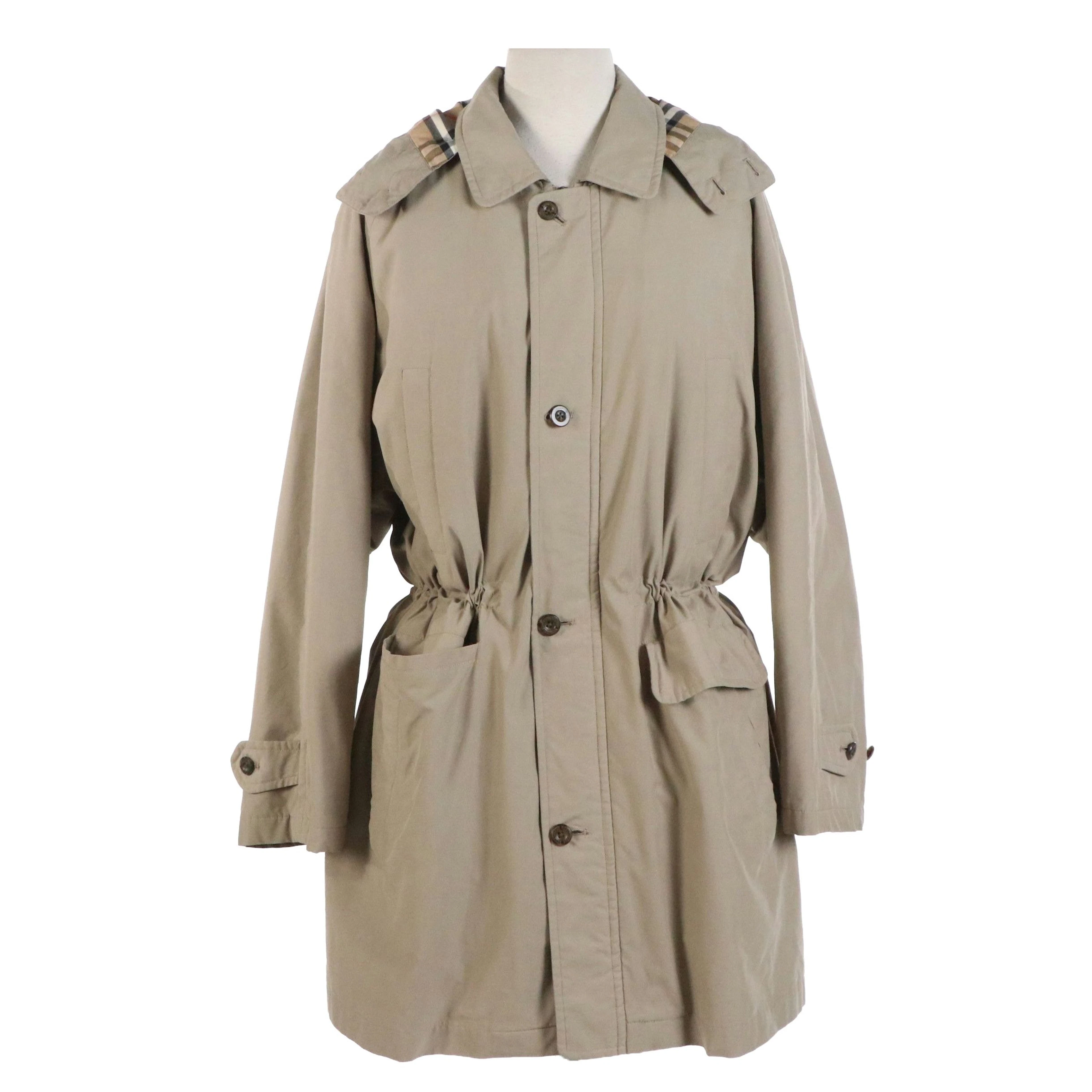 Burberrys Hooded Drawstring Trench Coat with Insulated House Check Lining
