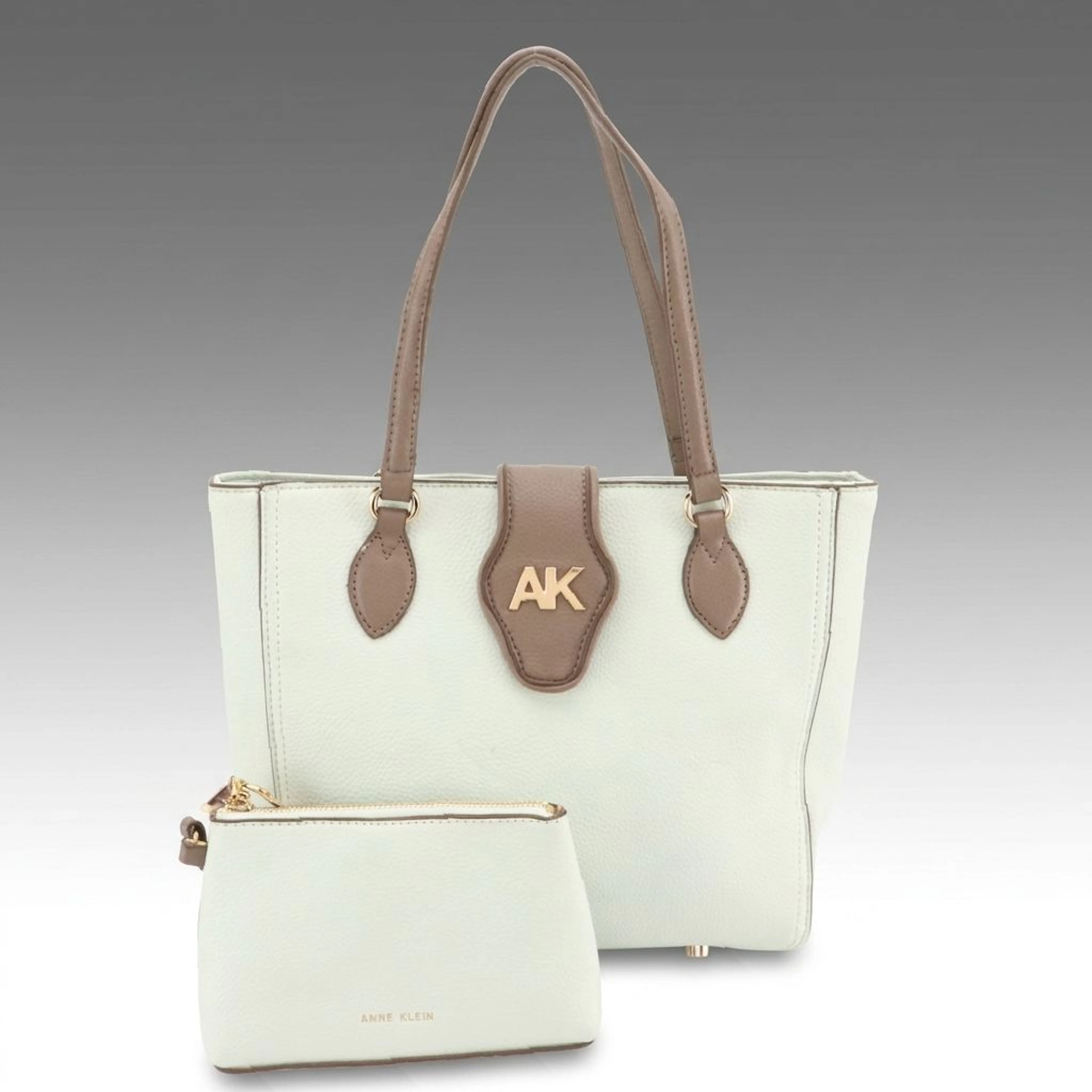 Anne Klein Agnes Tote Bag and Zip Pouch in Faux Grained Leather