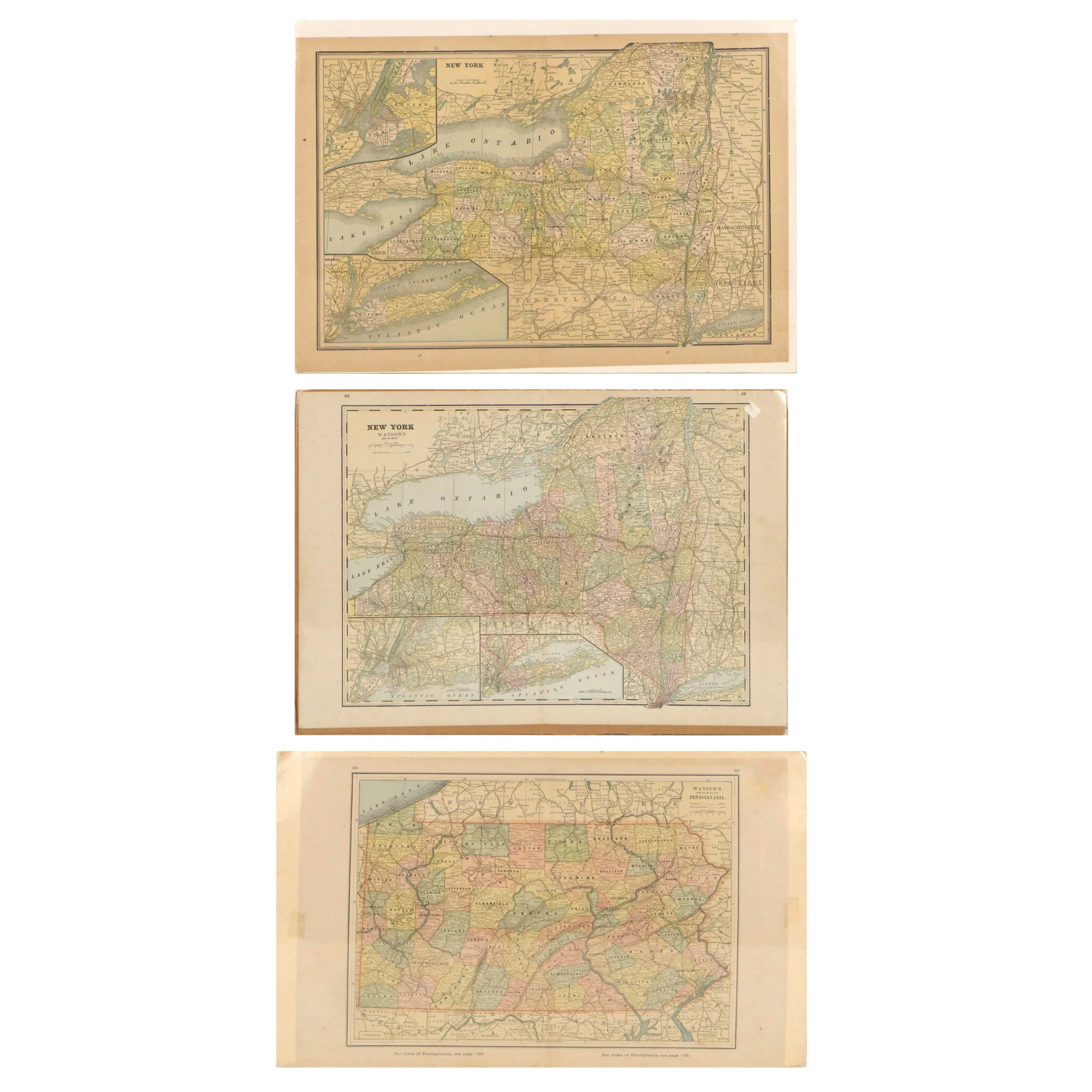 Watson's Atlas Lithographic Maps "Pennsylvania" and "New York" with Other