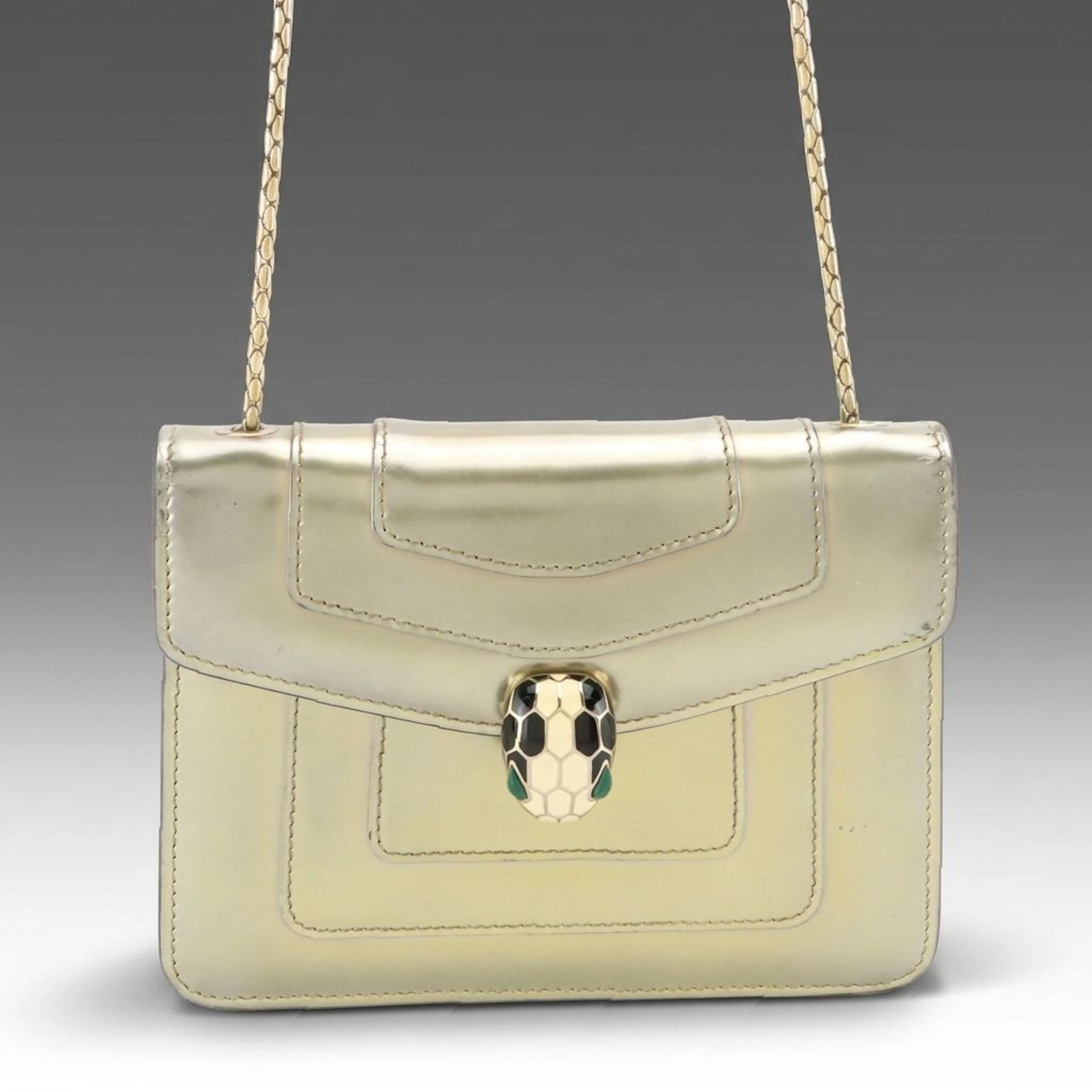 BVLGARI Serpenti Forever Chain Strap Bag in Metallic Gold Calfskin Leather