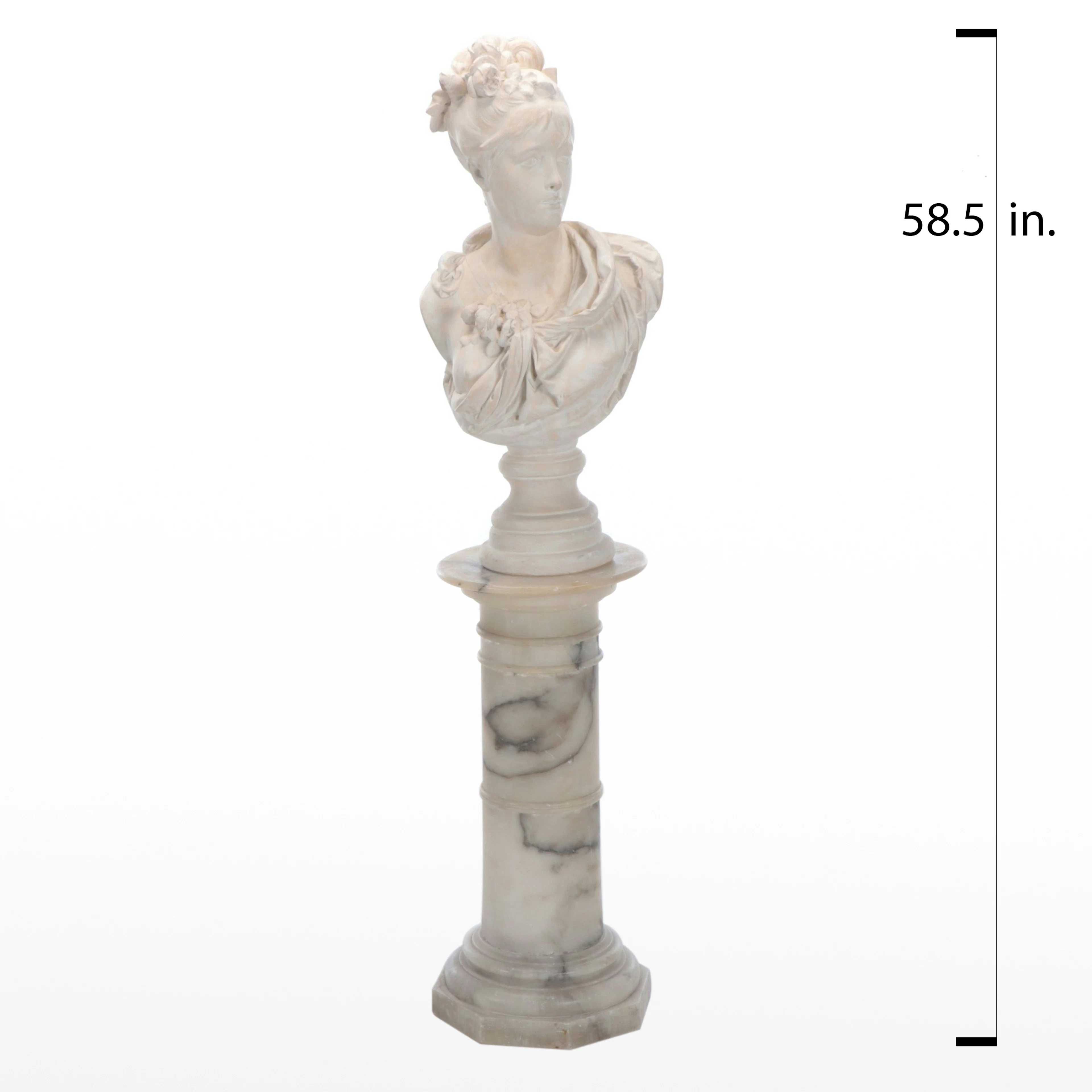 Neoclassical Style Carved Marble Bust on Pedestal Base