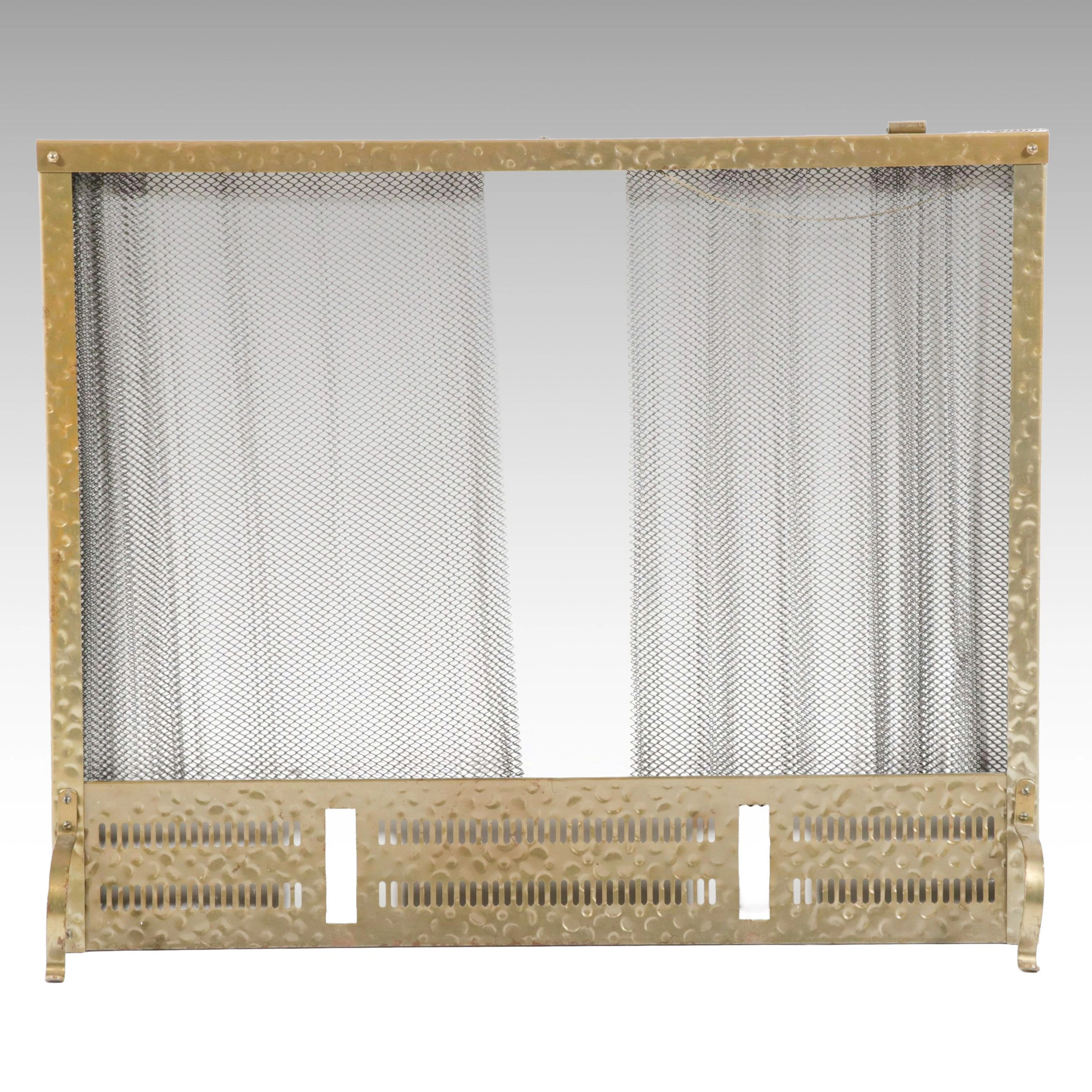 French Provincial Style Brass Pull-Chain Fireplace Screen, Mid-20th Century