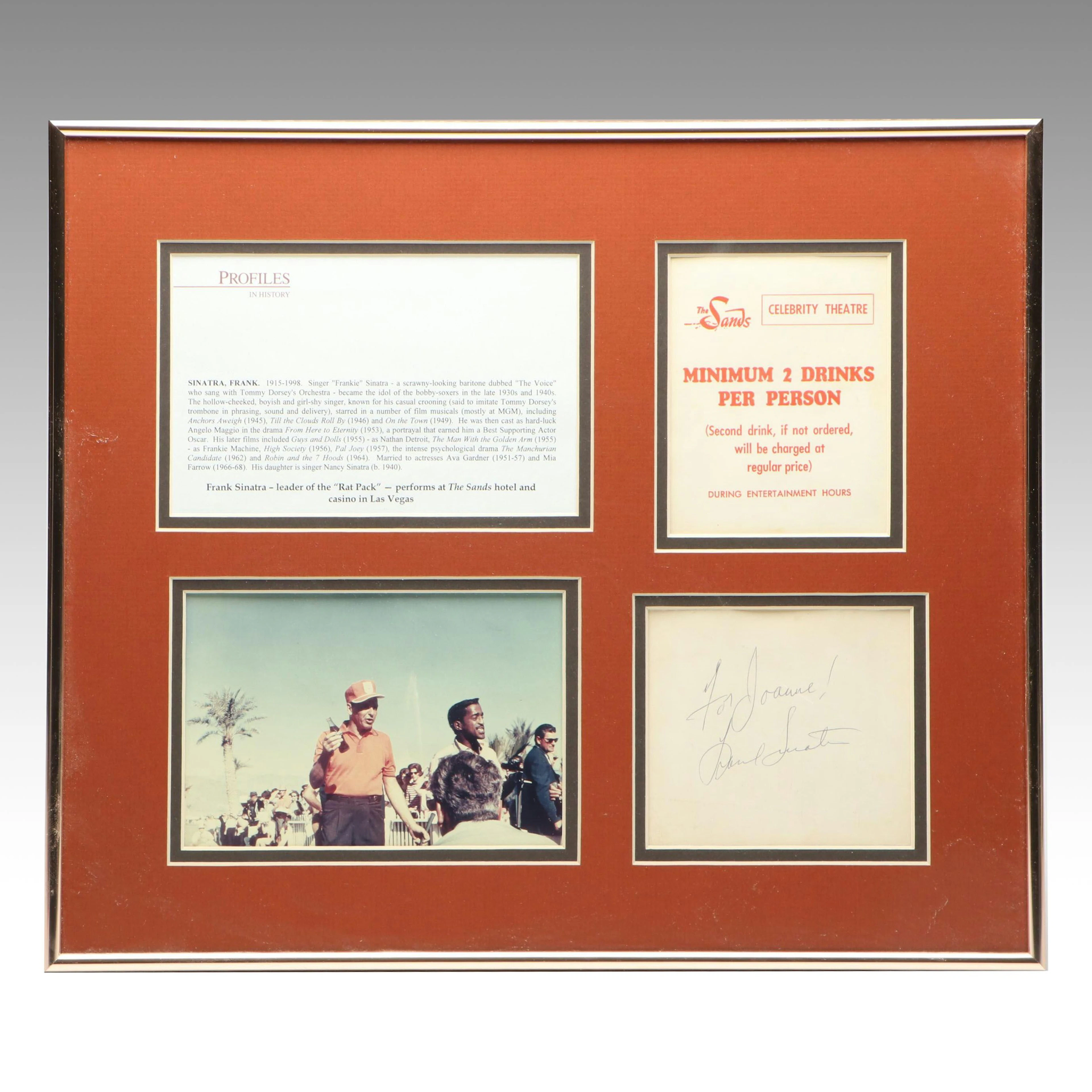 Frank Sinatra Signed Card and More Framed Memorabilia
