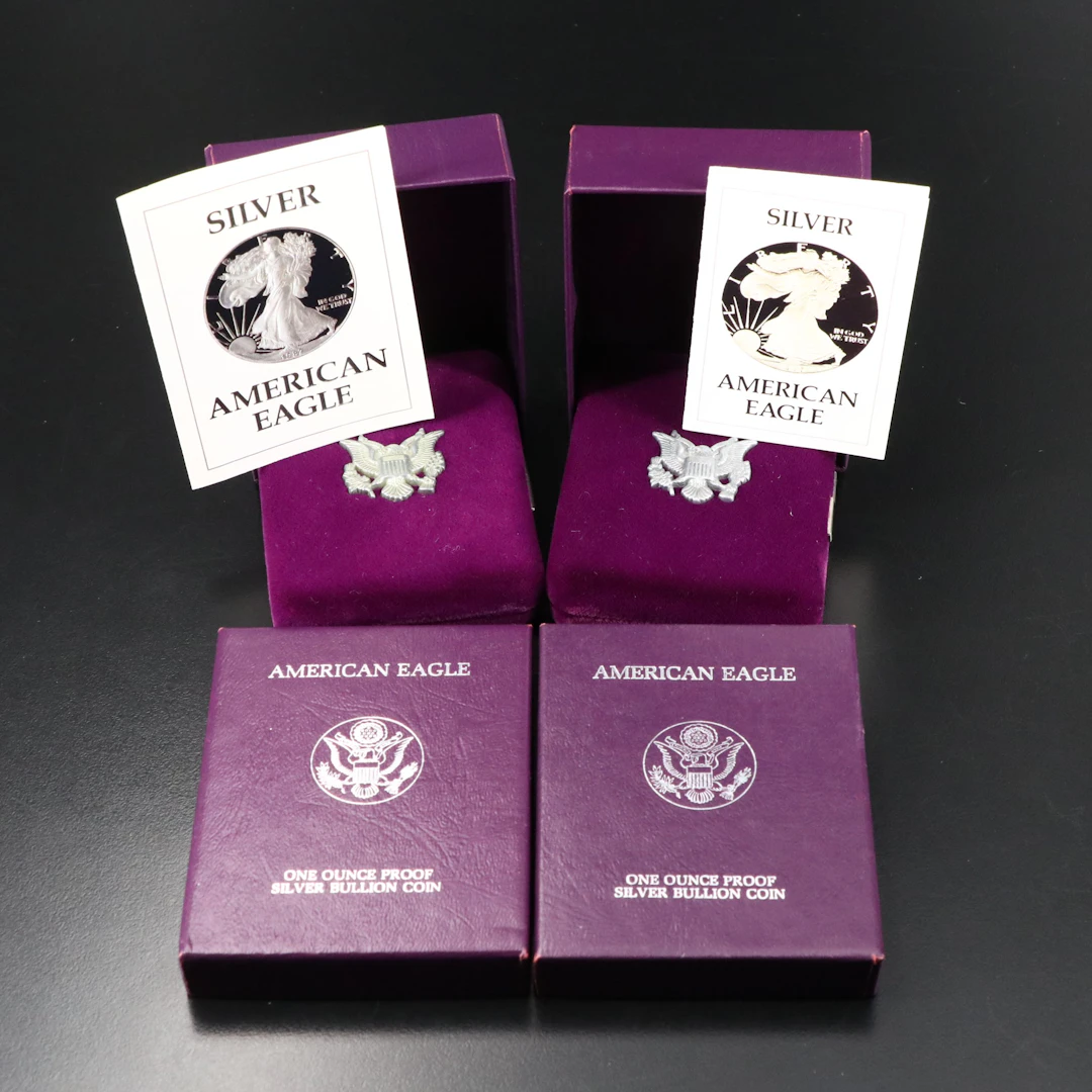 1986-S and 1987-S Proof American Silver Eagle Bullion Coins