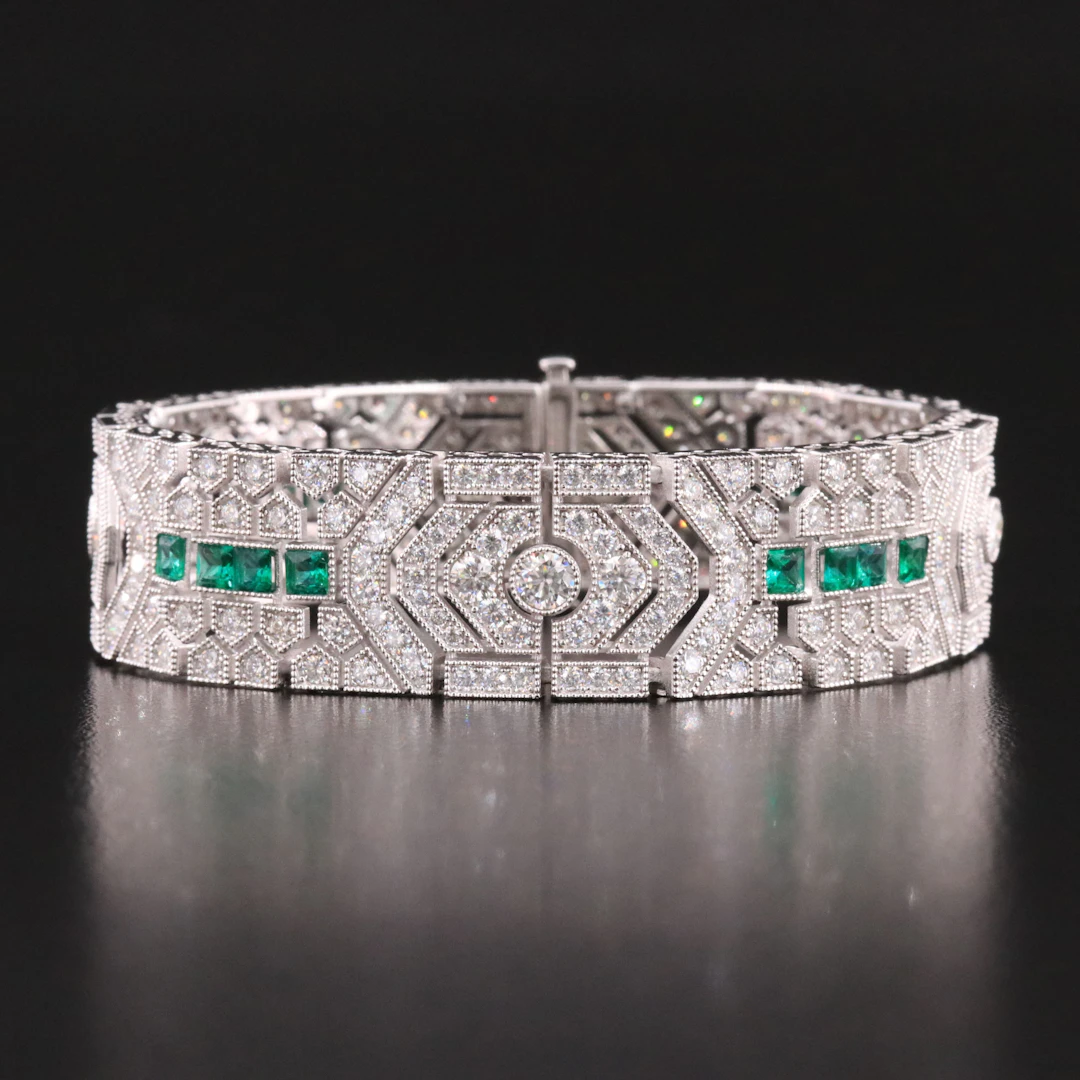 Sterling Moissanite and Emerald Bracelet