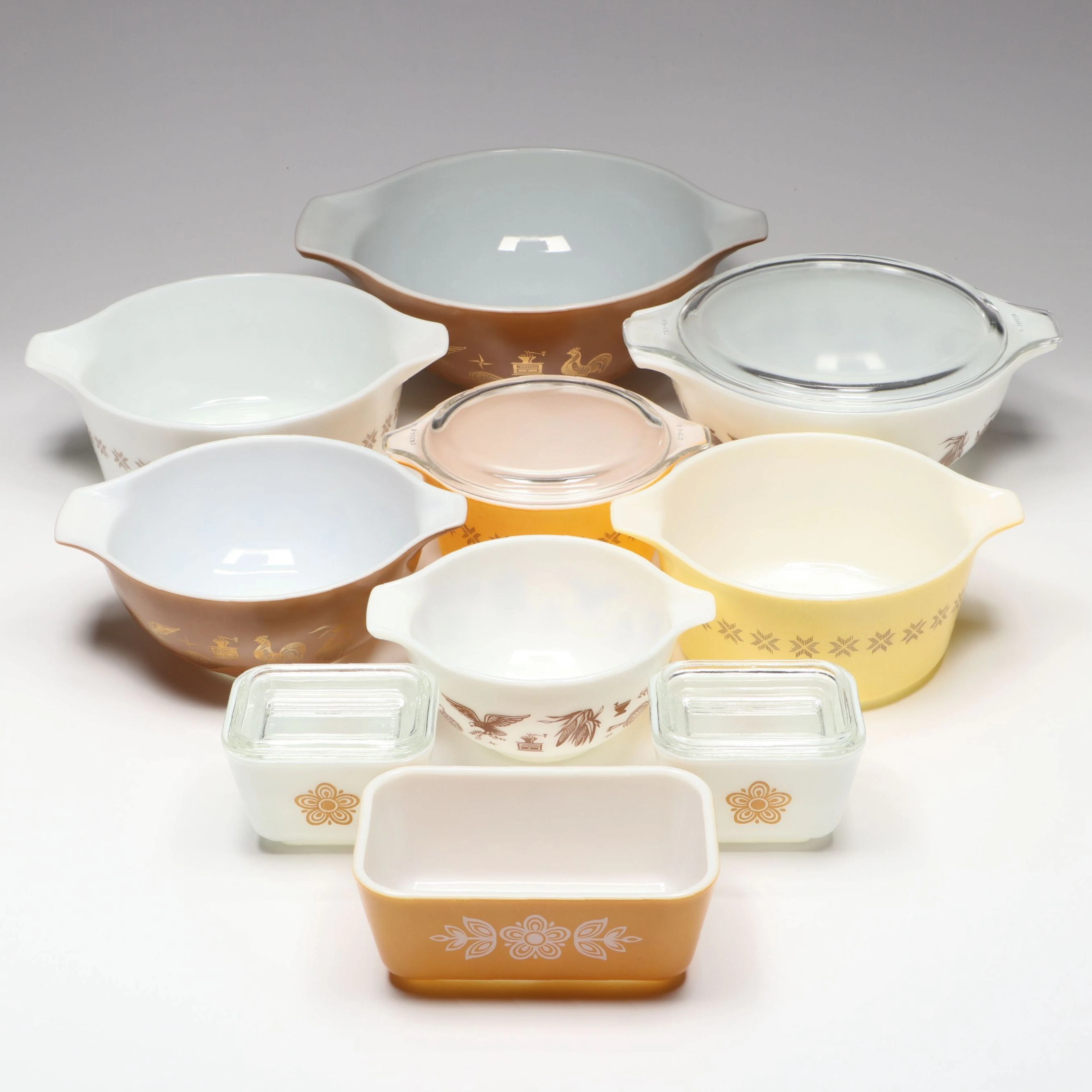 Pyrex "Early American," "Butterfly Gold" and "Town and Country" Dishes
