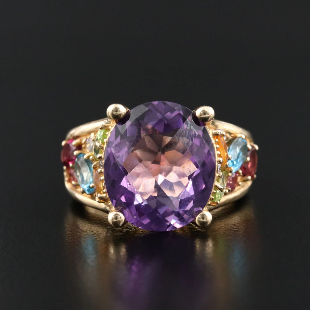Effy 14K 7.00 CT Amethyst, Multicolor Gemstone, and Diamond Ring