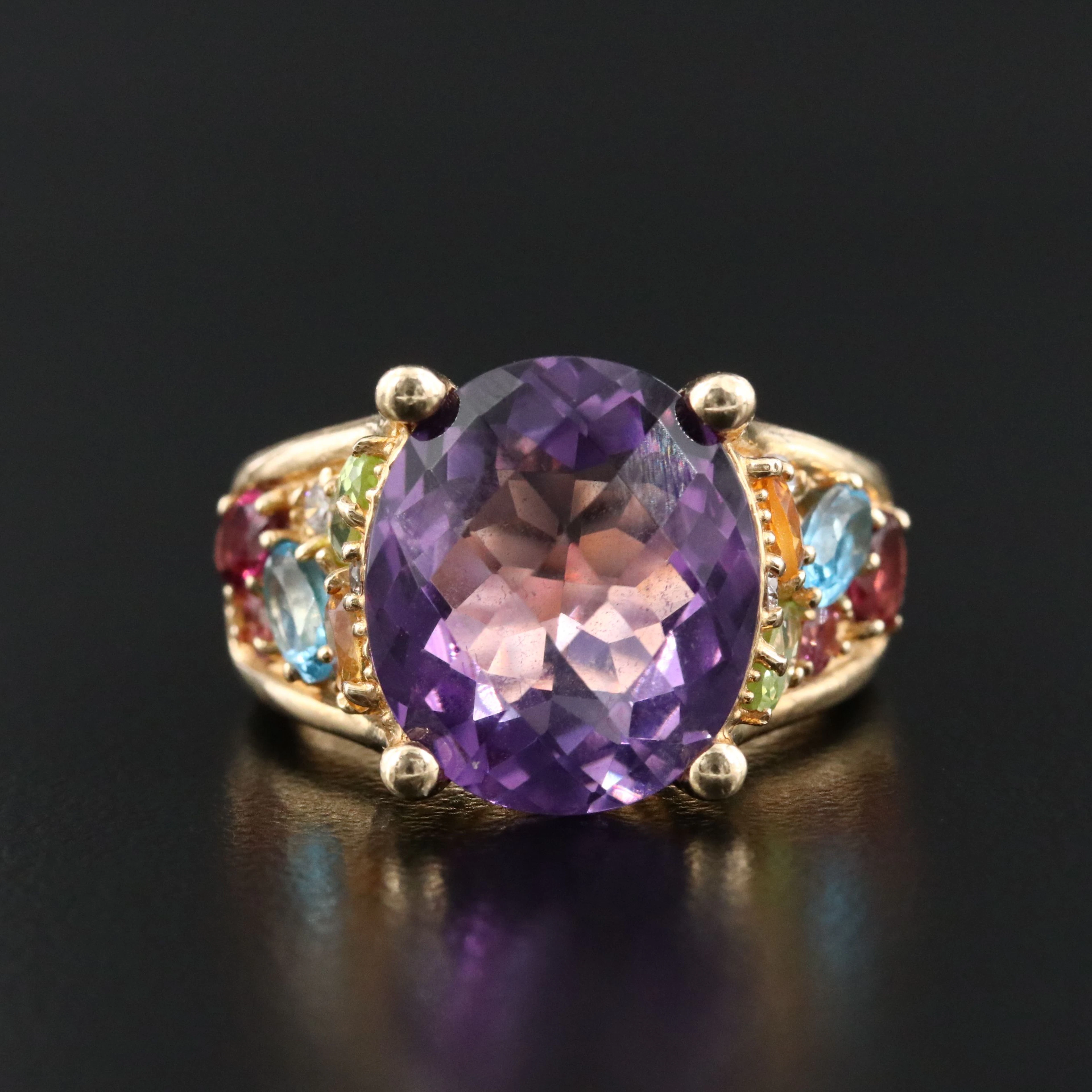 Effy 14K 7.00 CT Amethyst, Multicolor Gemstone, and Diamond Ring
