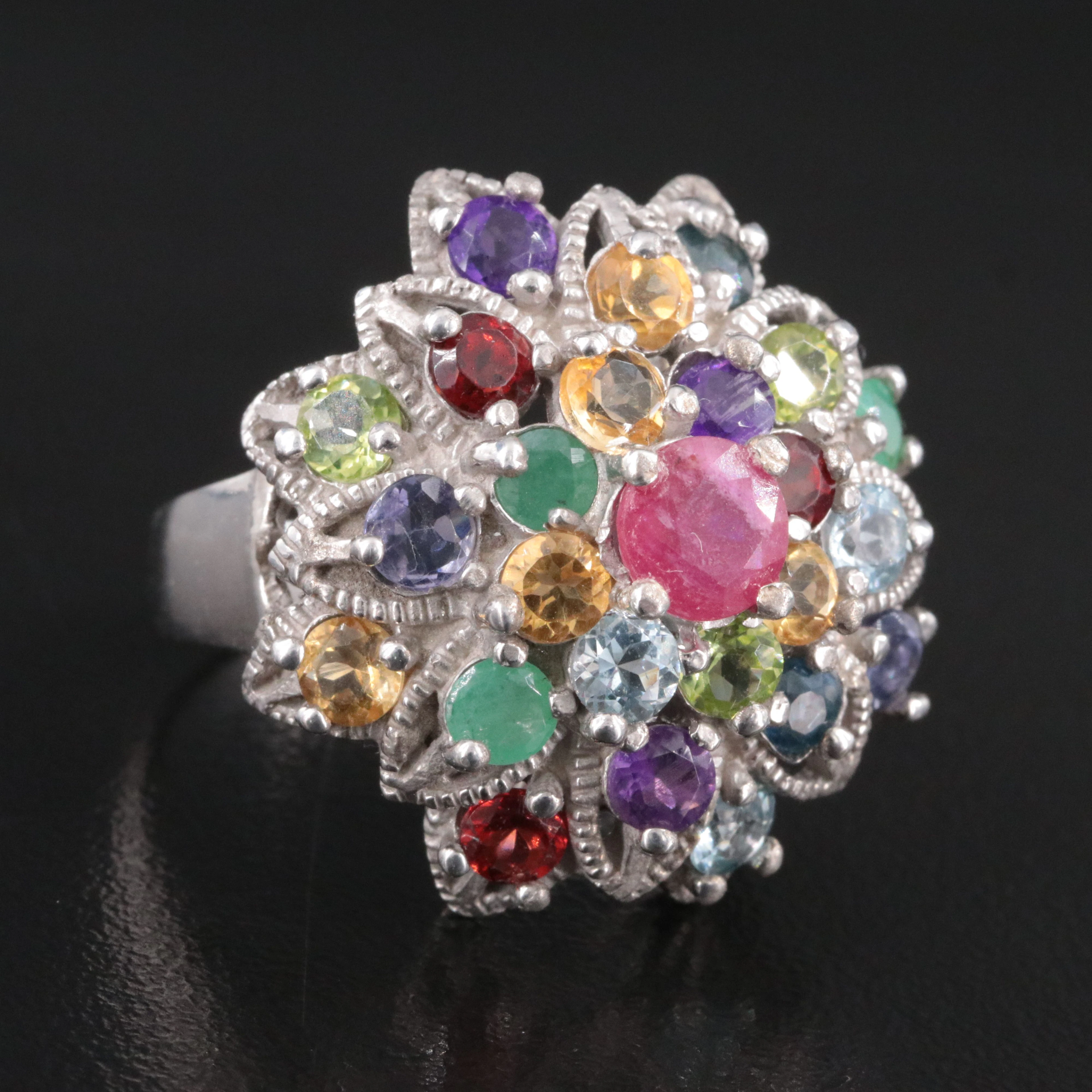Sterling Ruby, Emerald and Citrine Ring