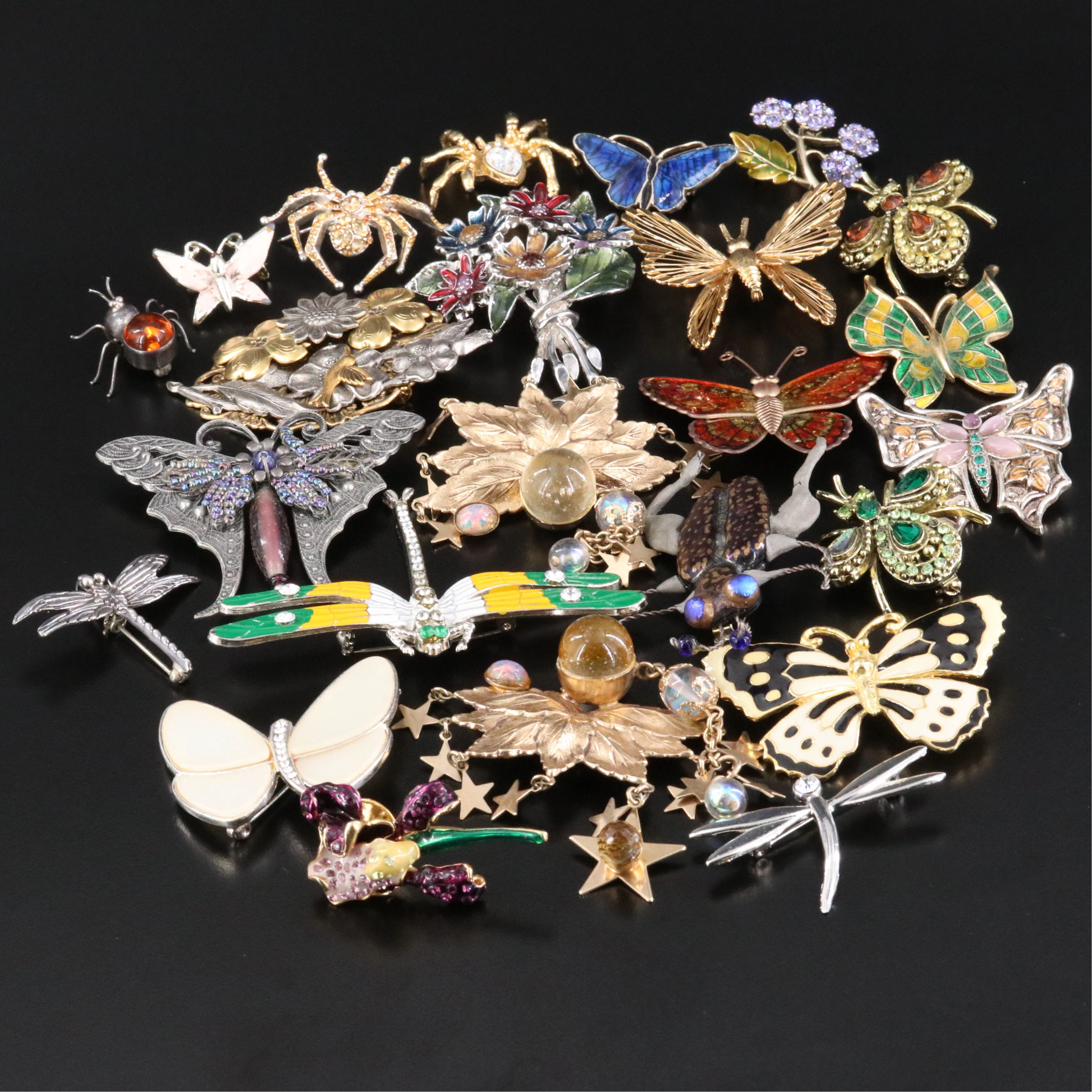 Kirks Folly Earrings, Sterling Bug and Rhinestone Featured in Insect Brooches