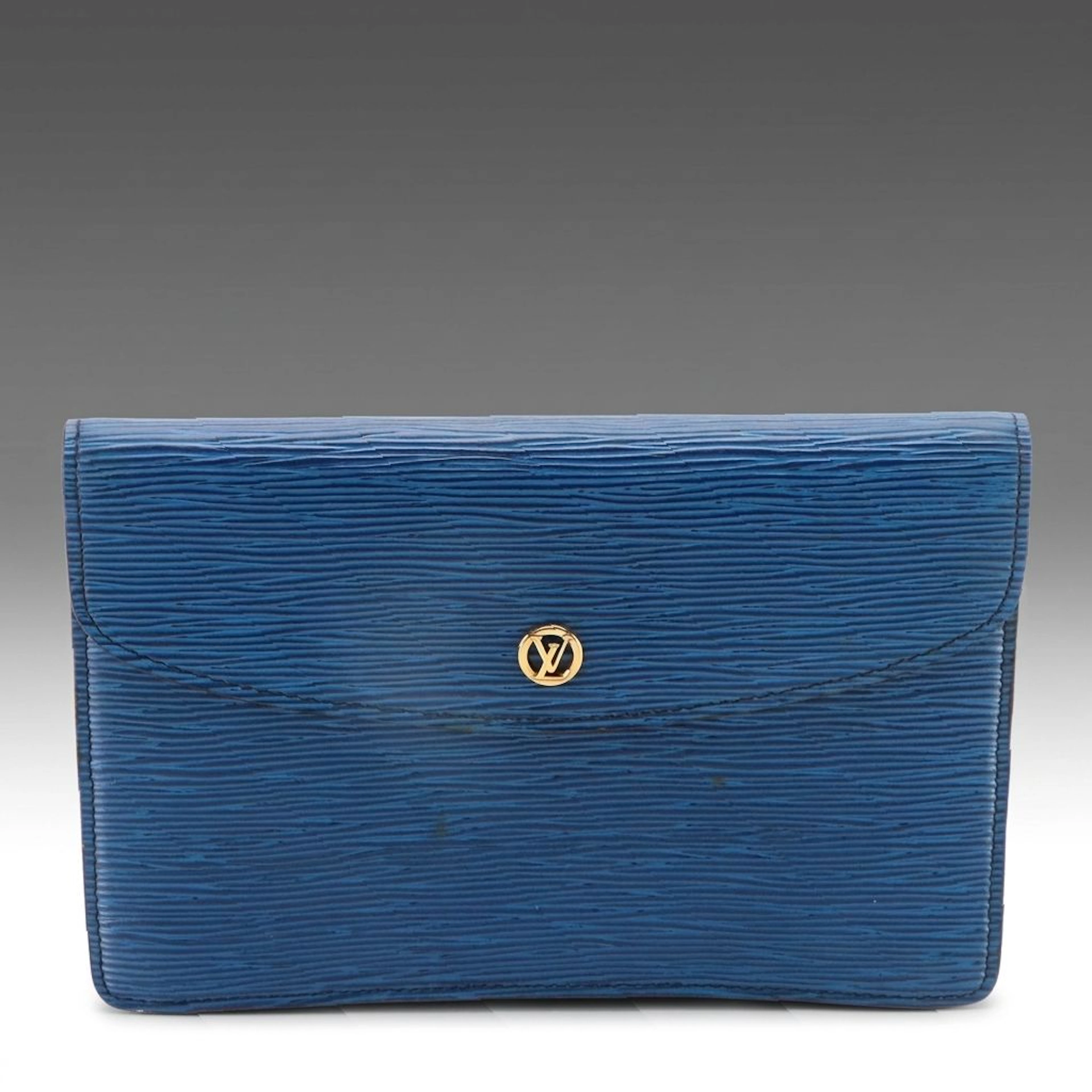 Louis Vuitton Montaigne Clutch in Toledo Blue Epi and Smooth Leather