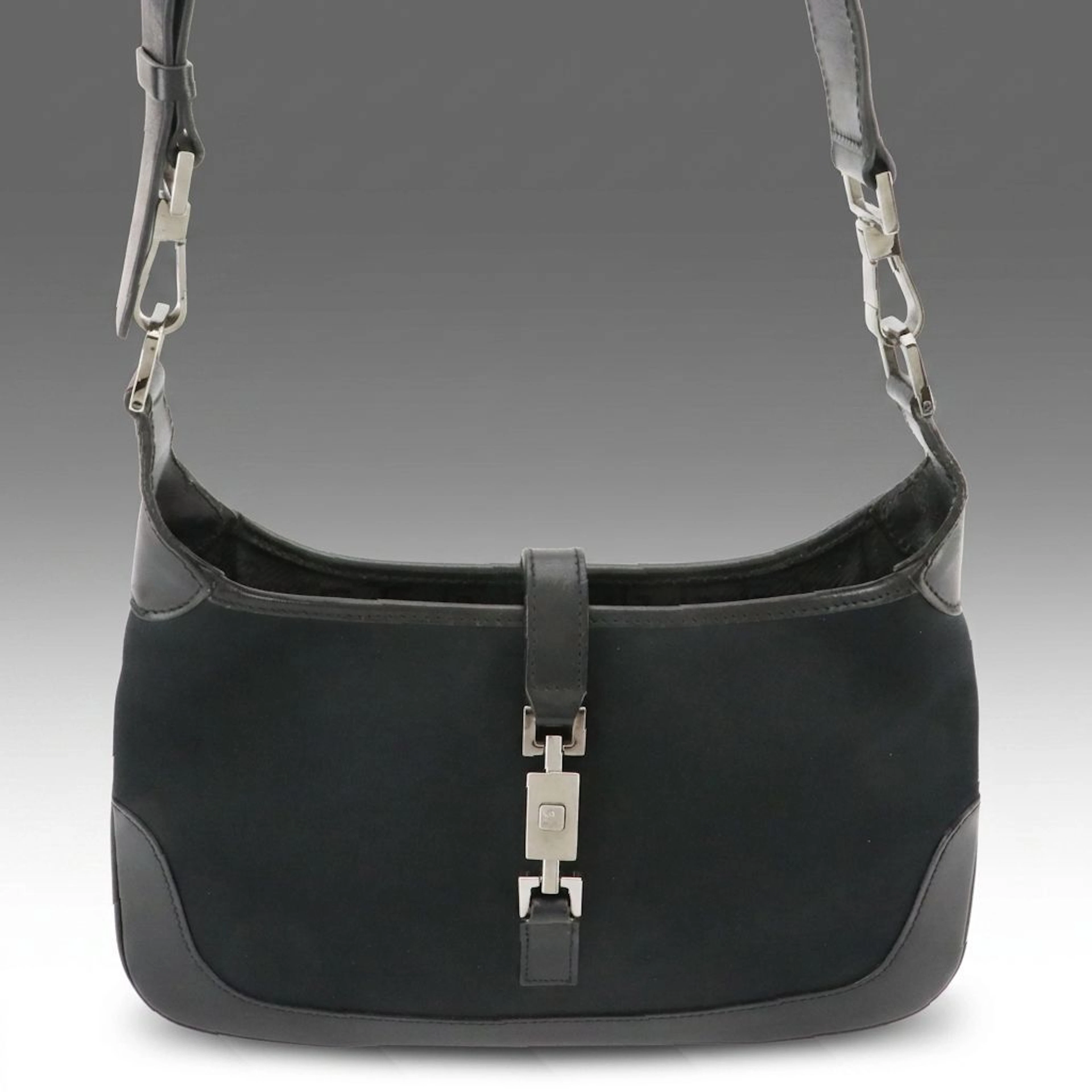 Gucci Jackie Crossbody Tote Bag in Black Satin and Leather