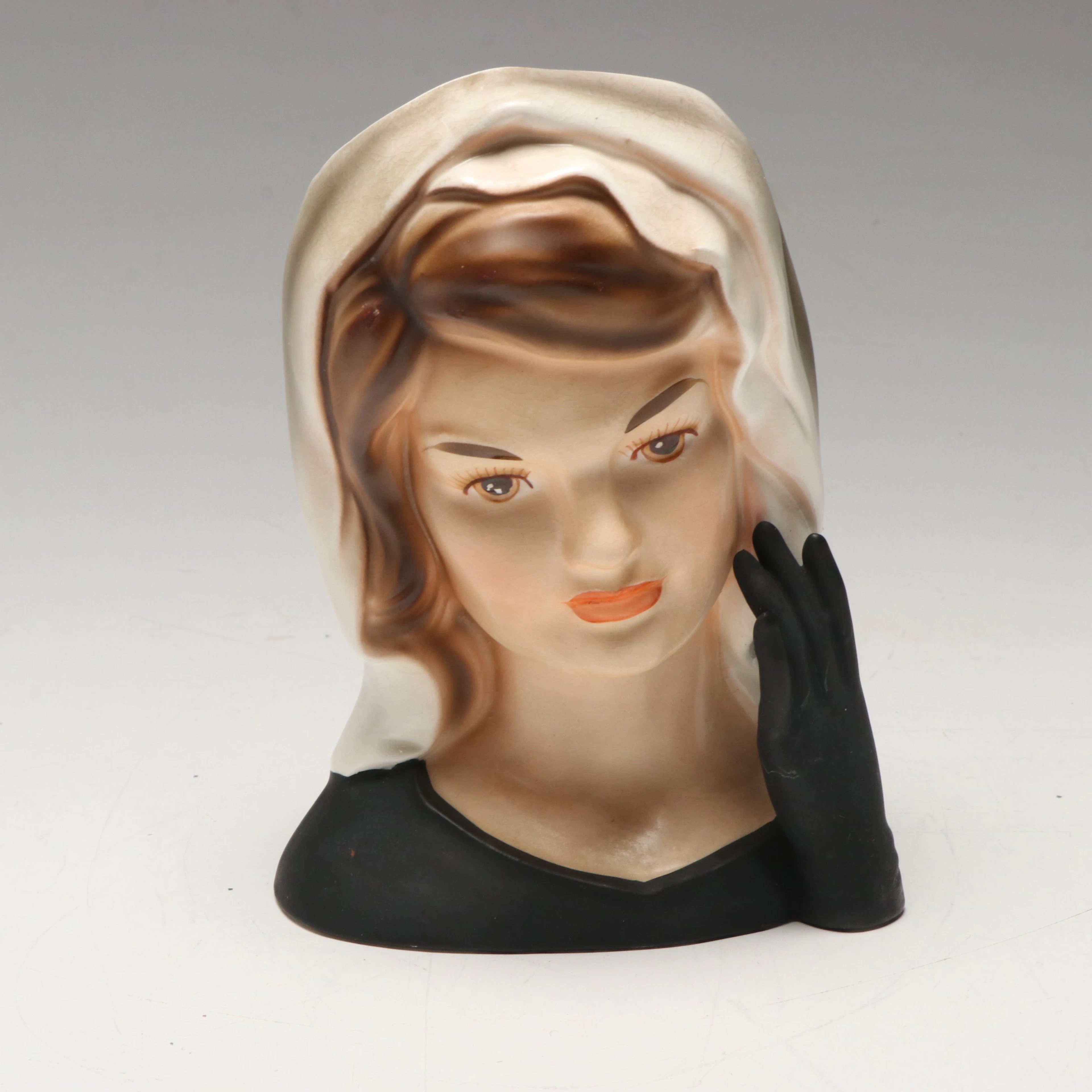 Inarco "Jackie O In Mourning" Ceramic Head Vase, 1964