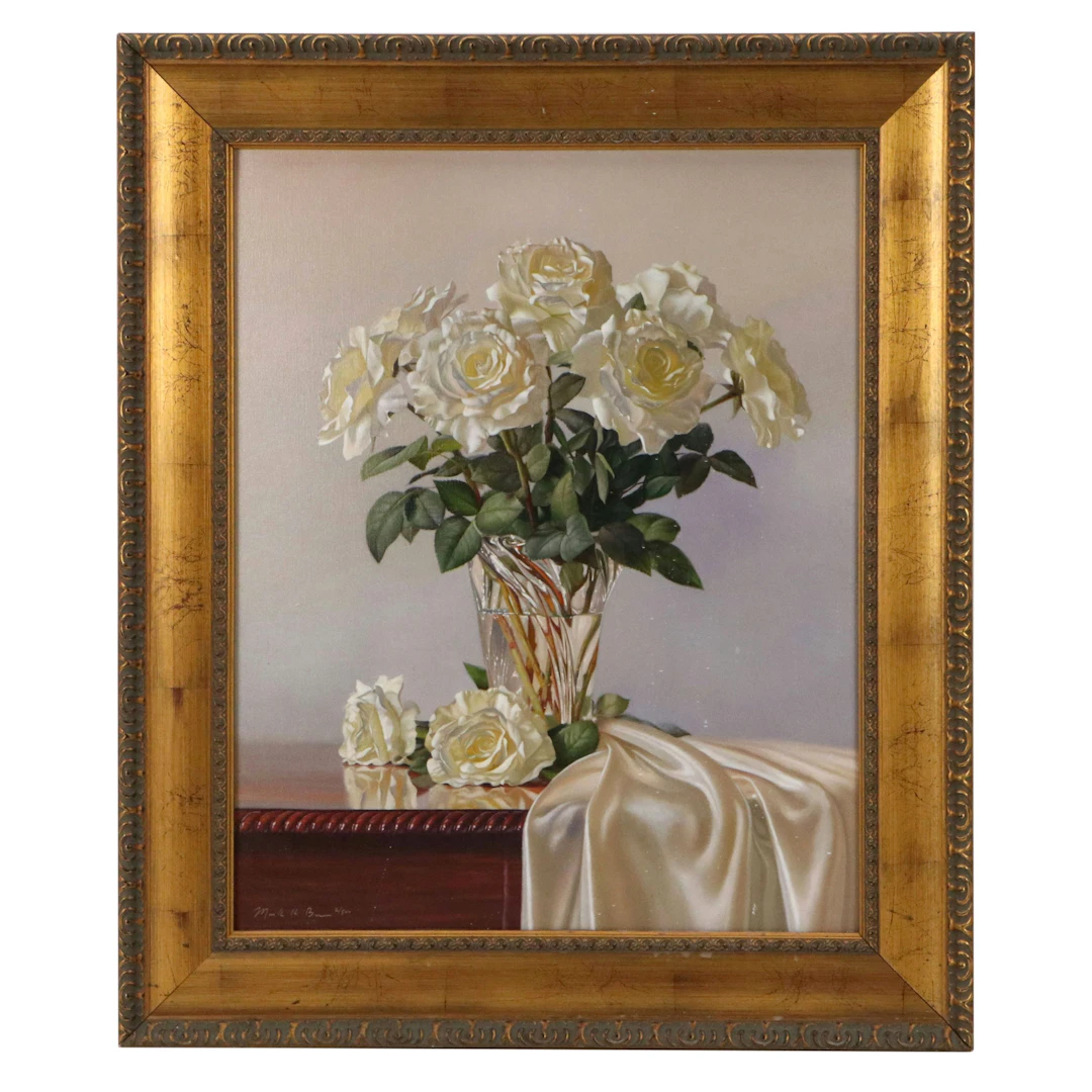 Mark H. Brown Still Life Giclée with White Roses, 21st Century