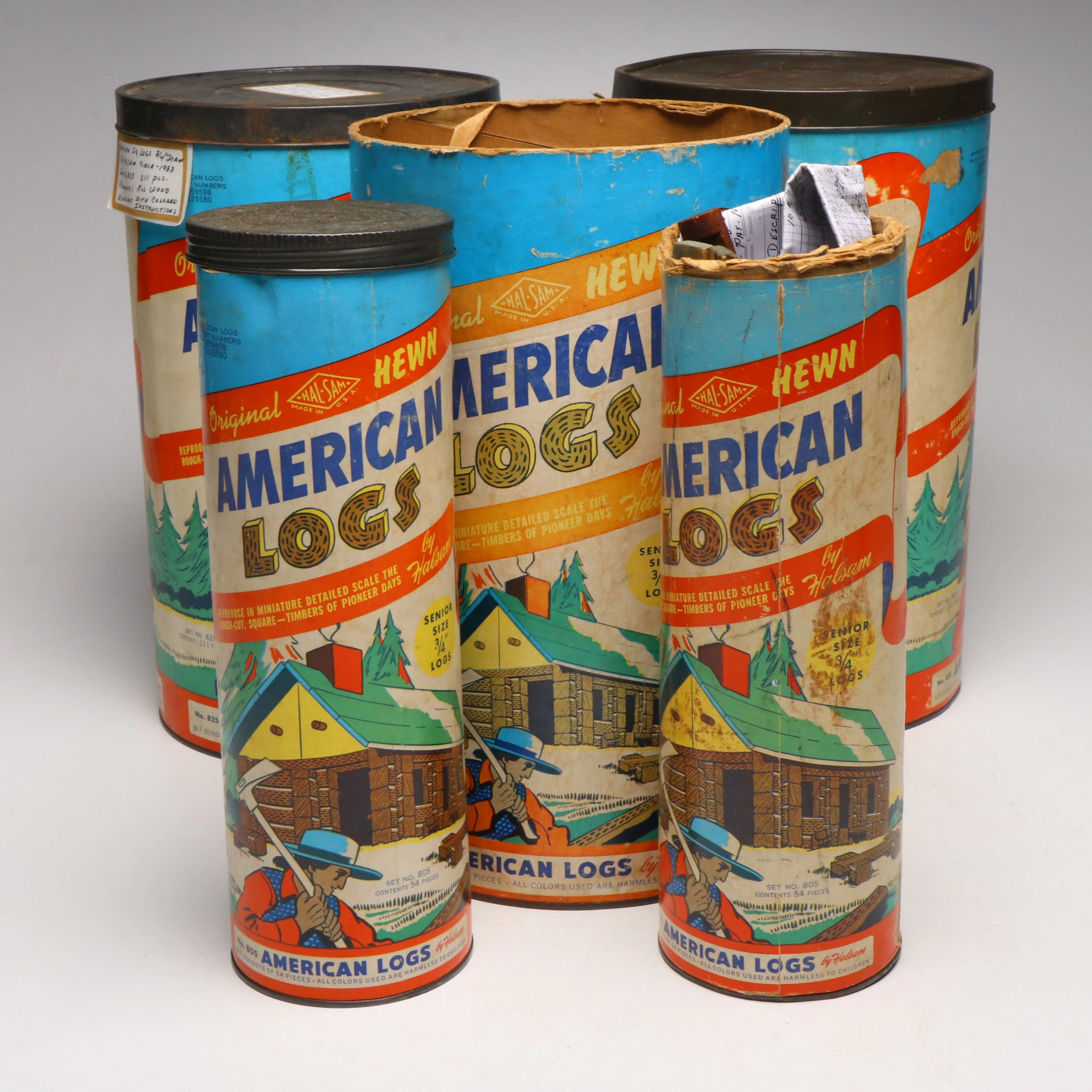 Halsam Original American Logs Square Building Toys, Mid-20th Century