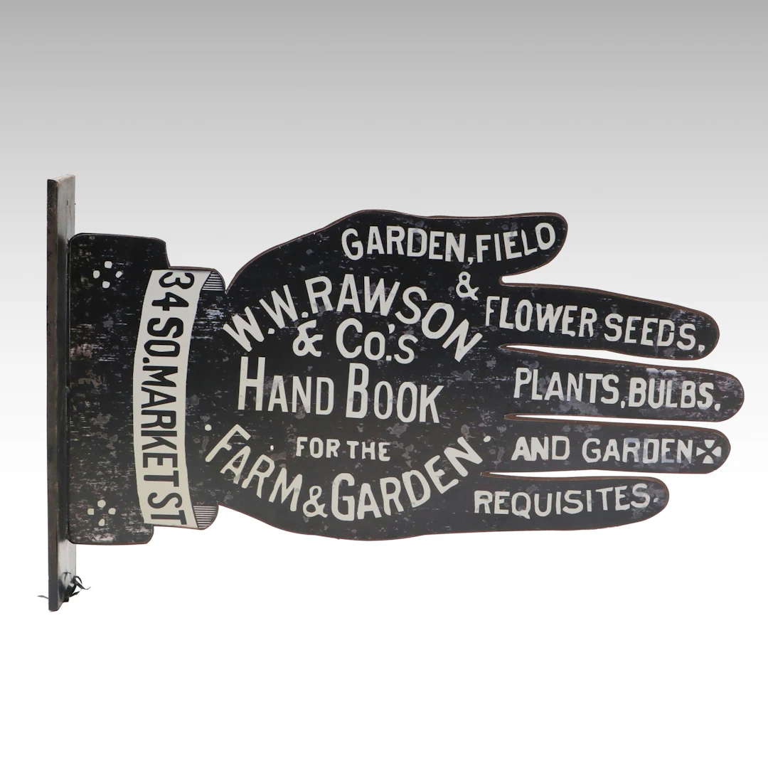 W. W. Rawson & Co. Hand-Shaped Metal Trade Sign, 21st Century