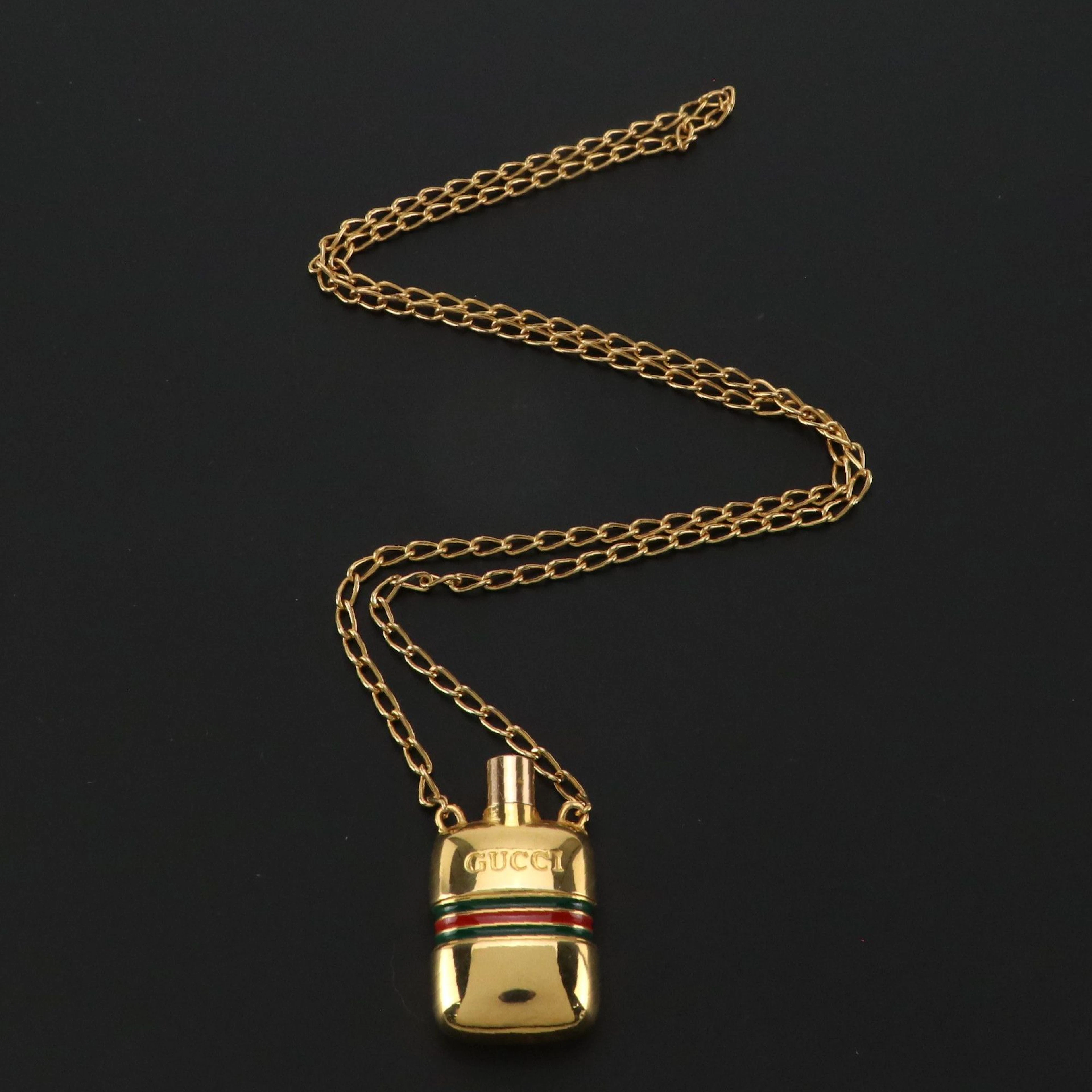 Gucci Enamel Stripe Perfume Flask Pendant Necklace