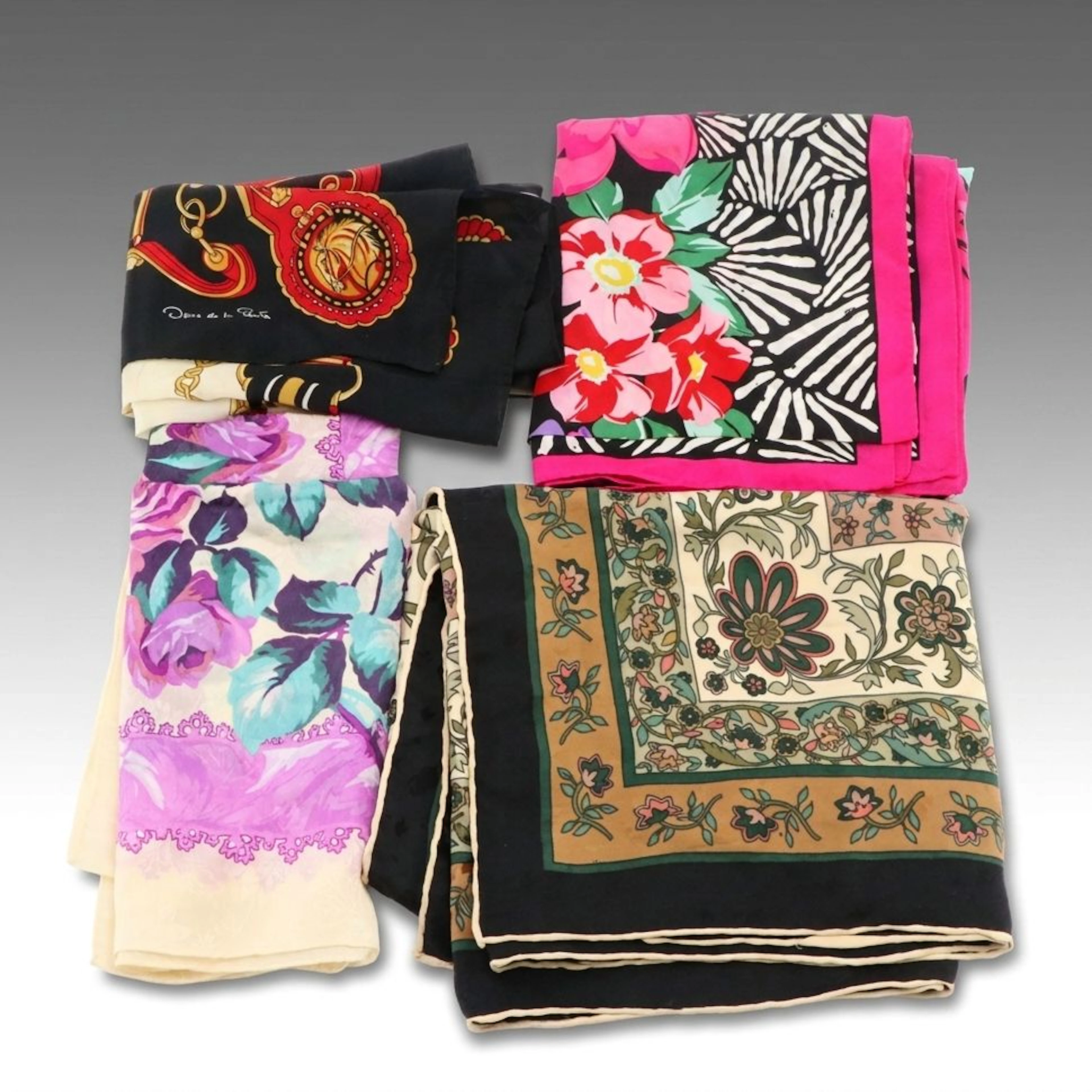 Adrienne Vittadini, Albert Nipon, Oscar de Renta & More Multicolor Silk Scarves