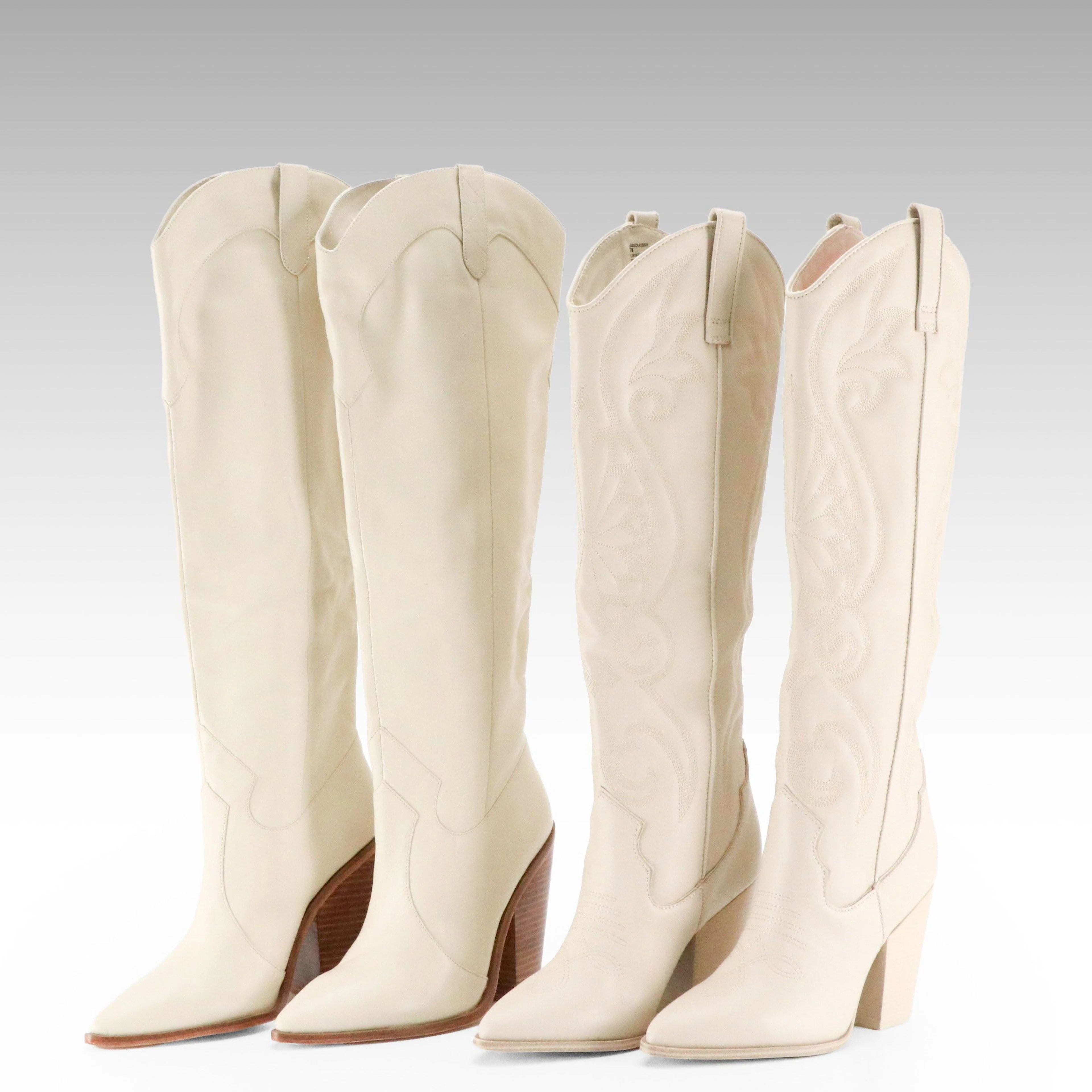 Steve Madden "Lasso" and Raye Cream Leather Heeled Cowgirl Boots