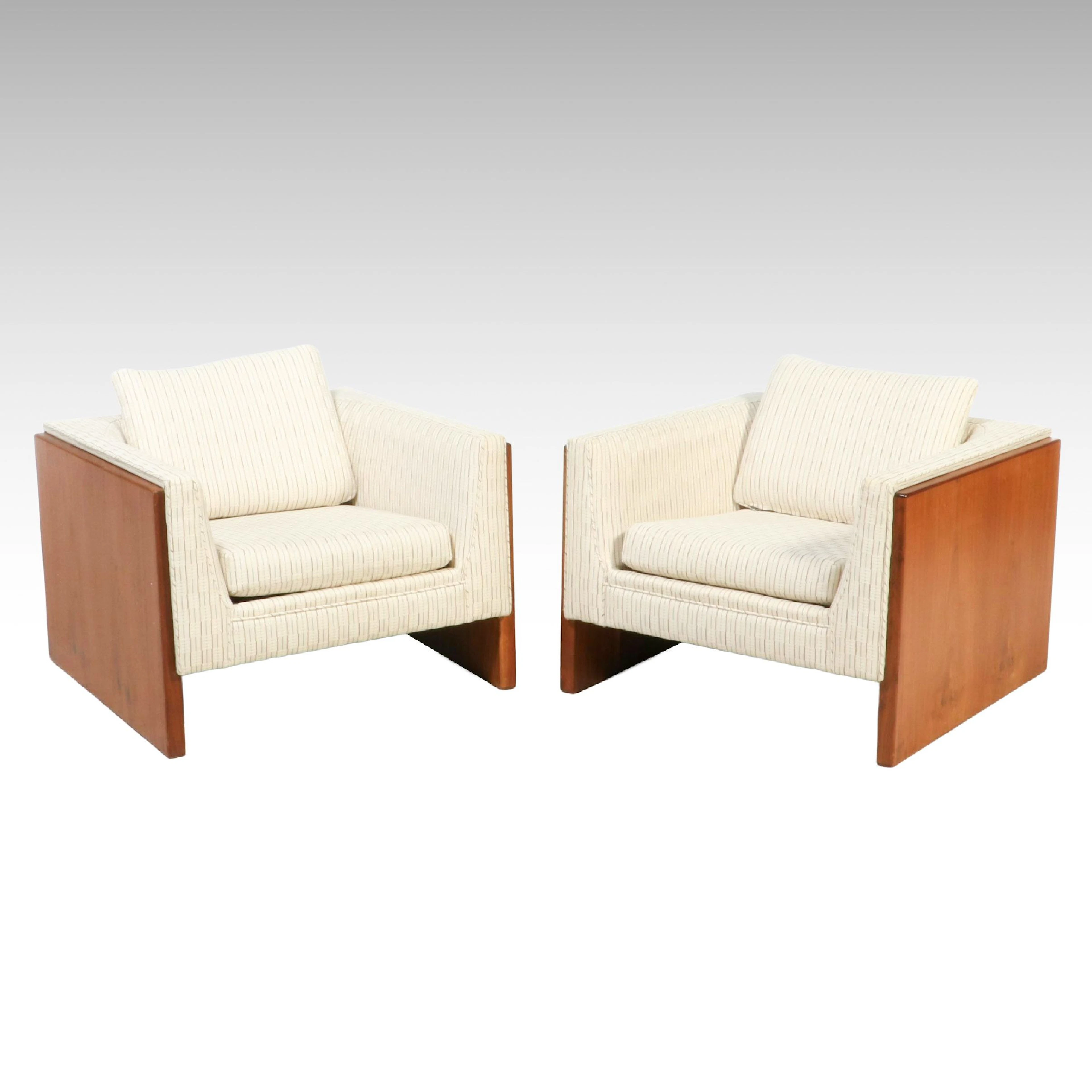 Pair of Otmar Furniture Upholstered Teak Case Lounge Chairs, Mid-20th Century