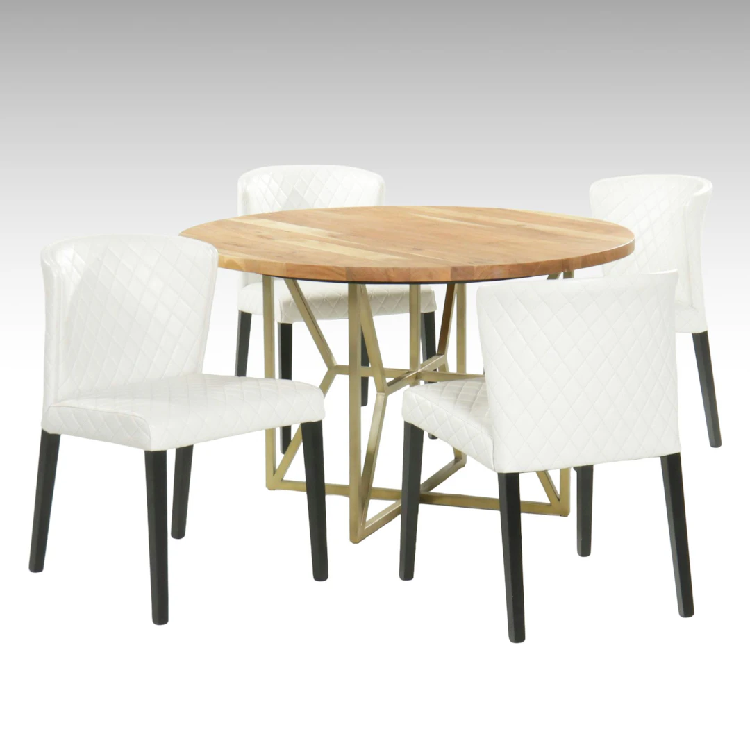Crate & Barrel "Hayes" Dining Table and Four "Curran" Quilted Dining Chairs