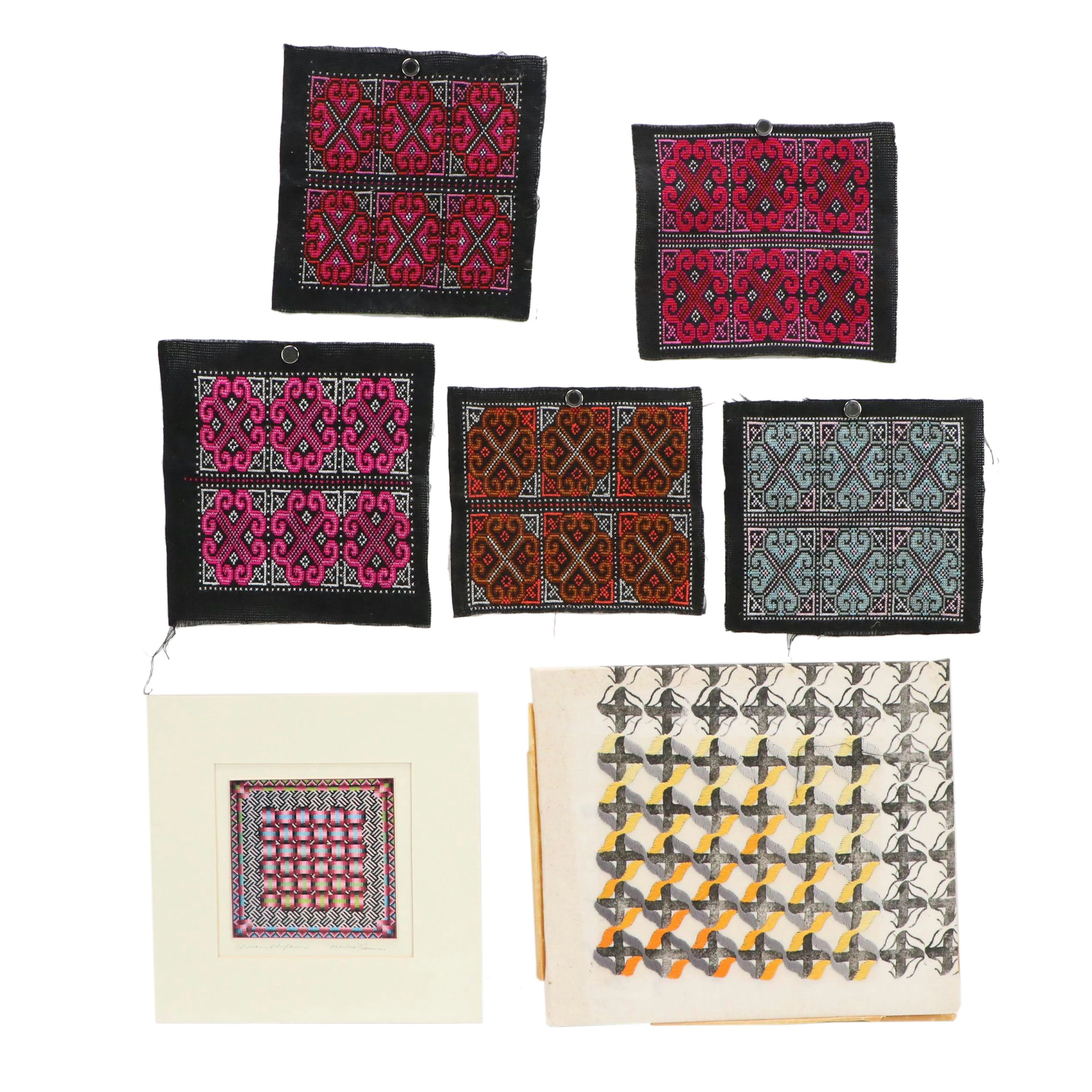 Embroidered Textiles and Dianne Dennis Photomechanical Print "African Rhythms"