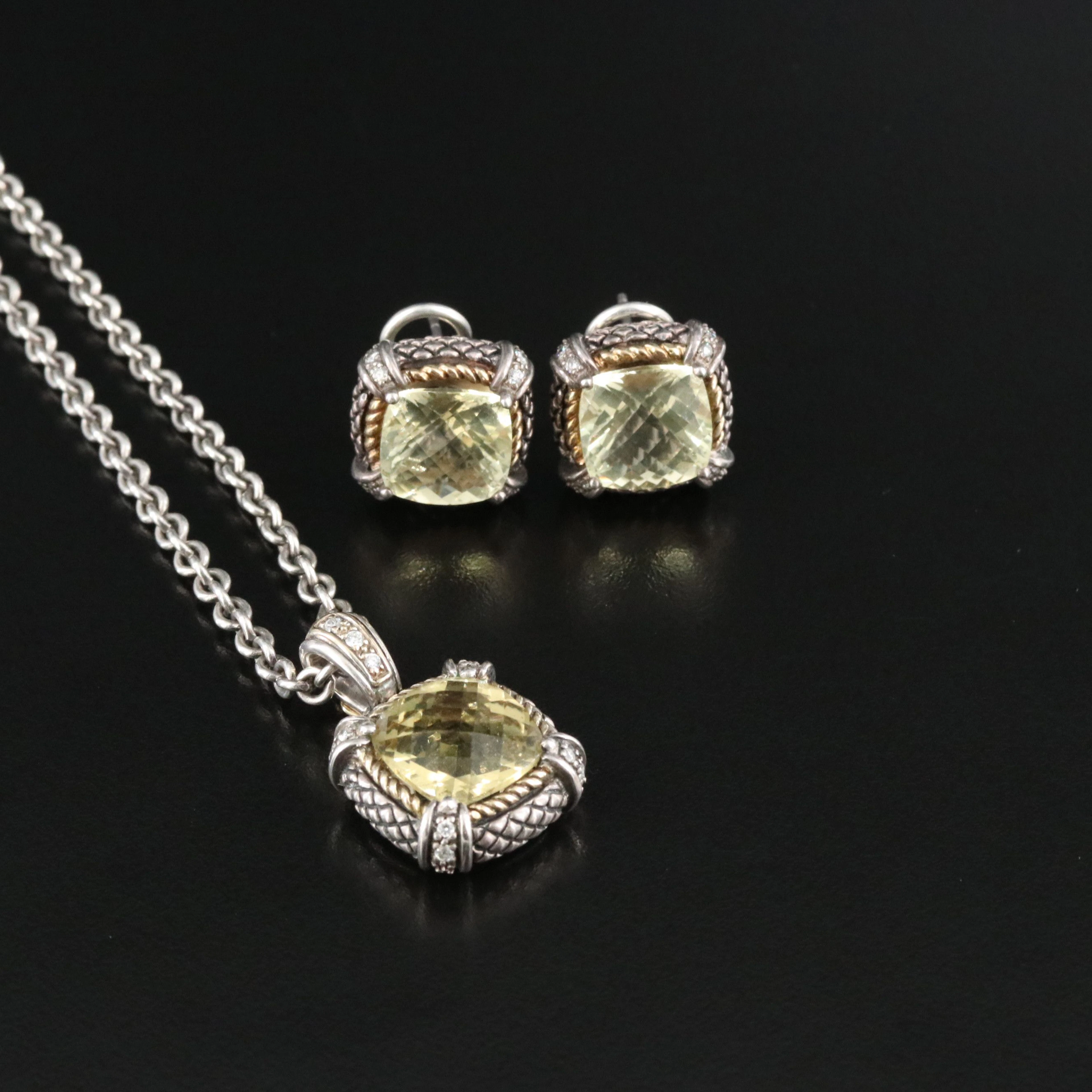 Andrea Candela Mini Alhambra Sterling Citrine Enhancer Necklace and Earrings