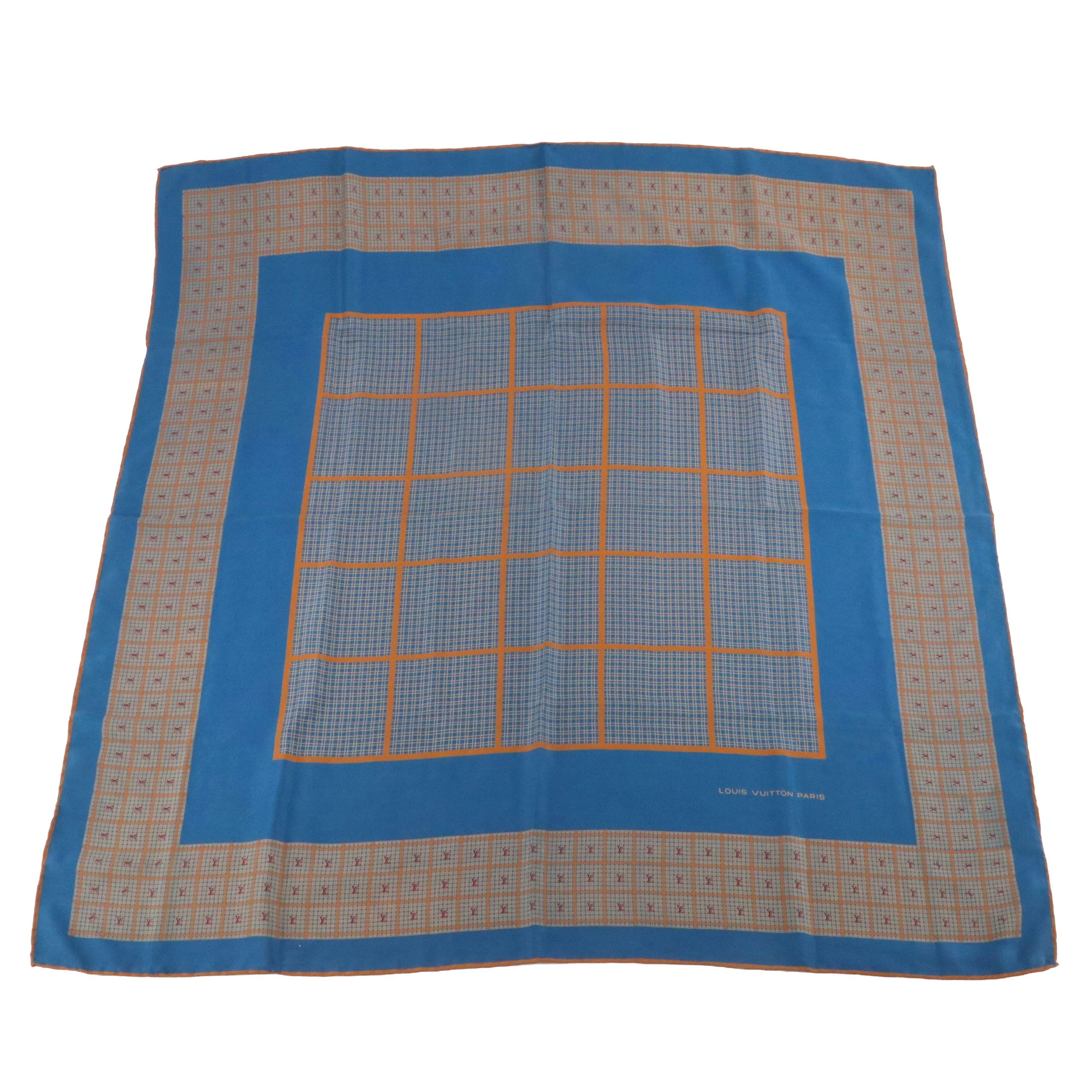 Louis Vuitton Monogram Grid Pattern Scarf 90 in Silk, Vintage