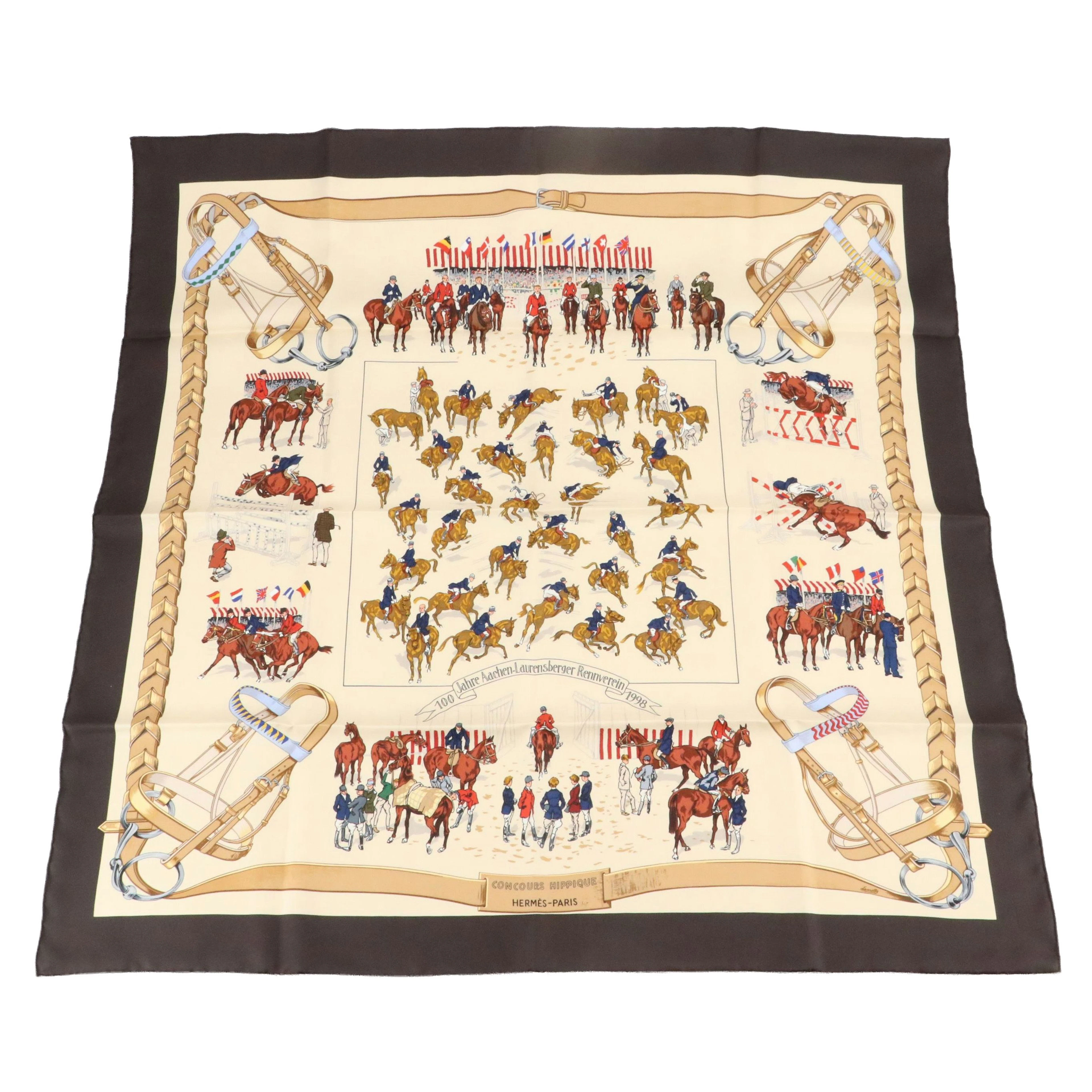 Hermès "Concours Hippique" 100th Anniversary Scarf 90 in Silk Twill