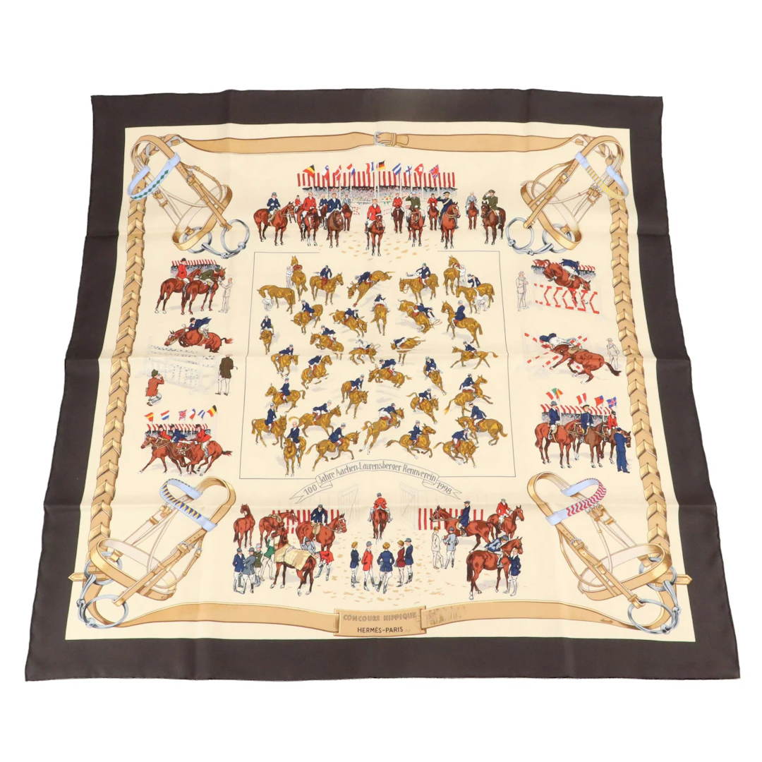 Hermès "Concours Hippique" 100th Anniversary Scarf 90 in Silk Twill