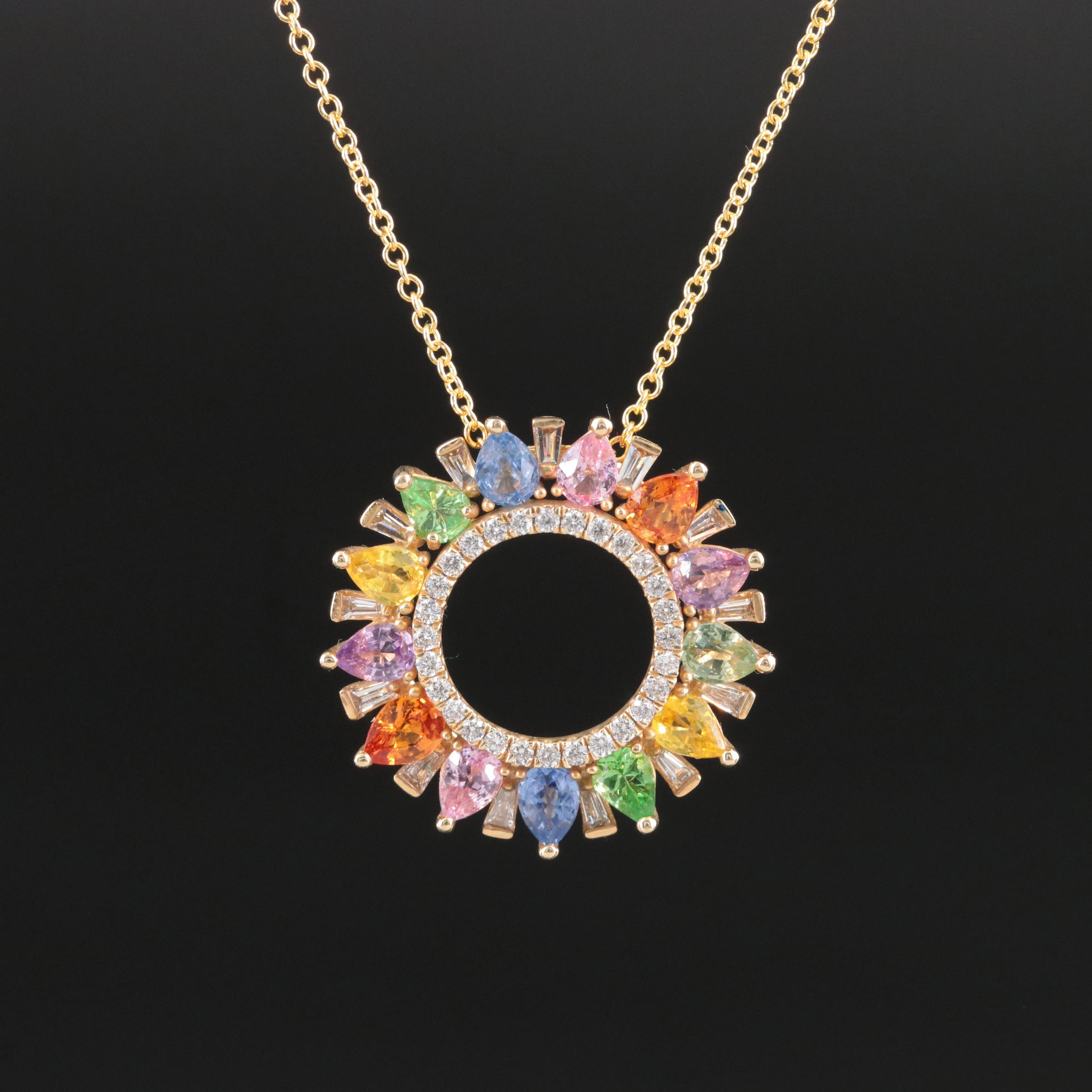 EFFY 14K Sapphire, Tsavorite and Diamond Round Pendant Necklace