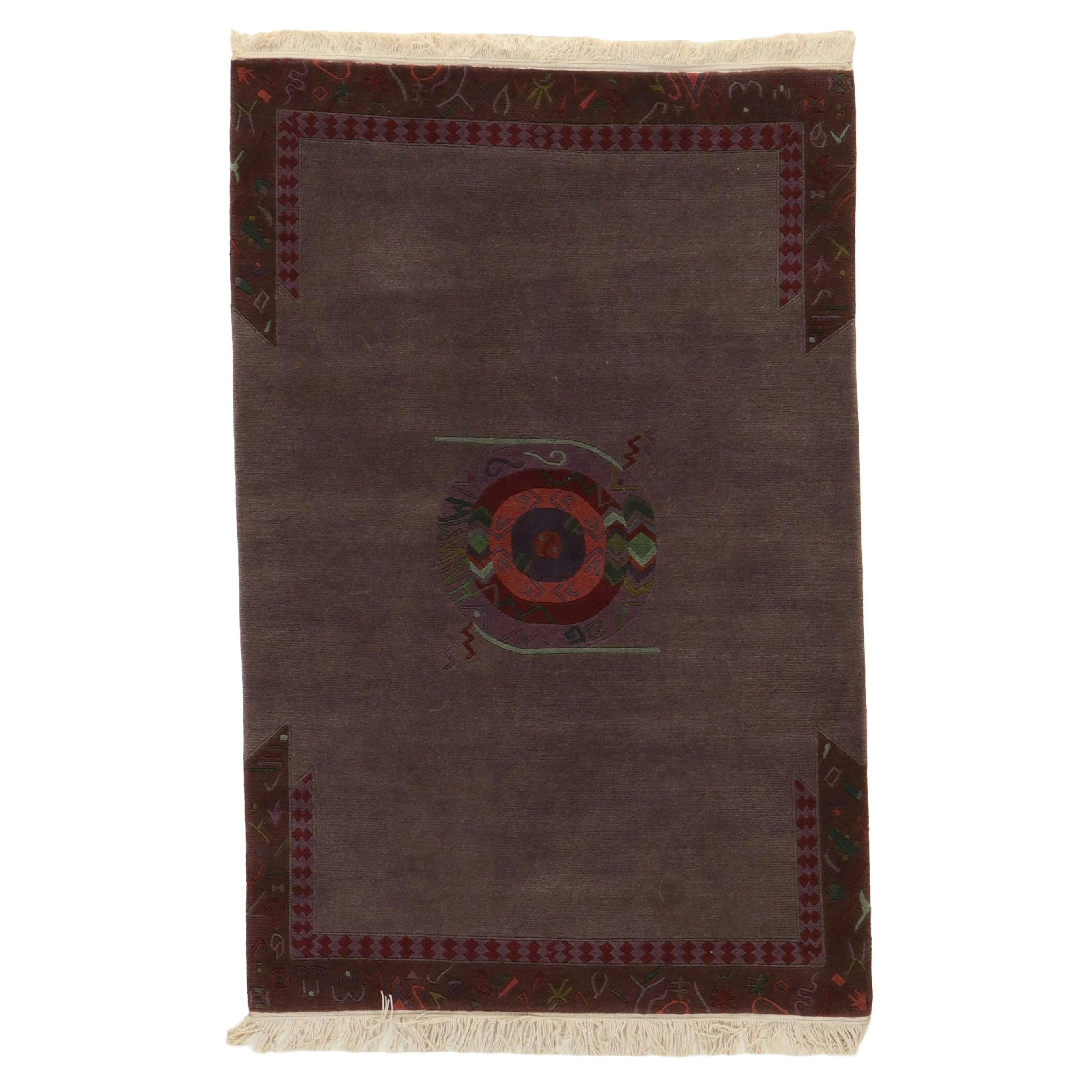 3'11 x 6'3 Hand-Knotted and Carved Tibetan Geometric Style Area Rug