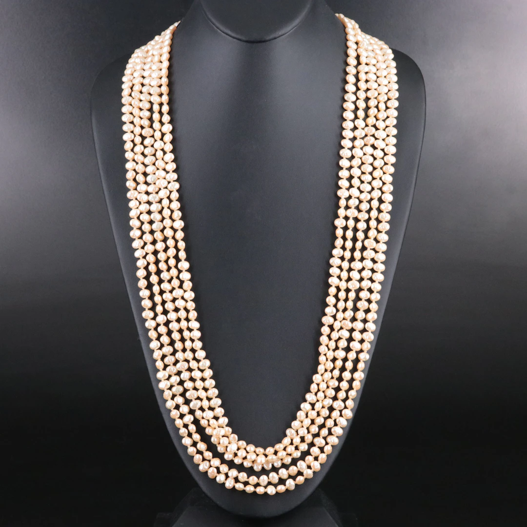 Les Bernard Tiered Faux Pearl Necklace with Sterling Clasp