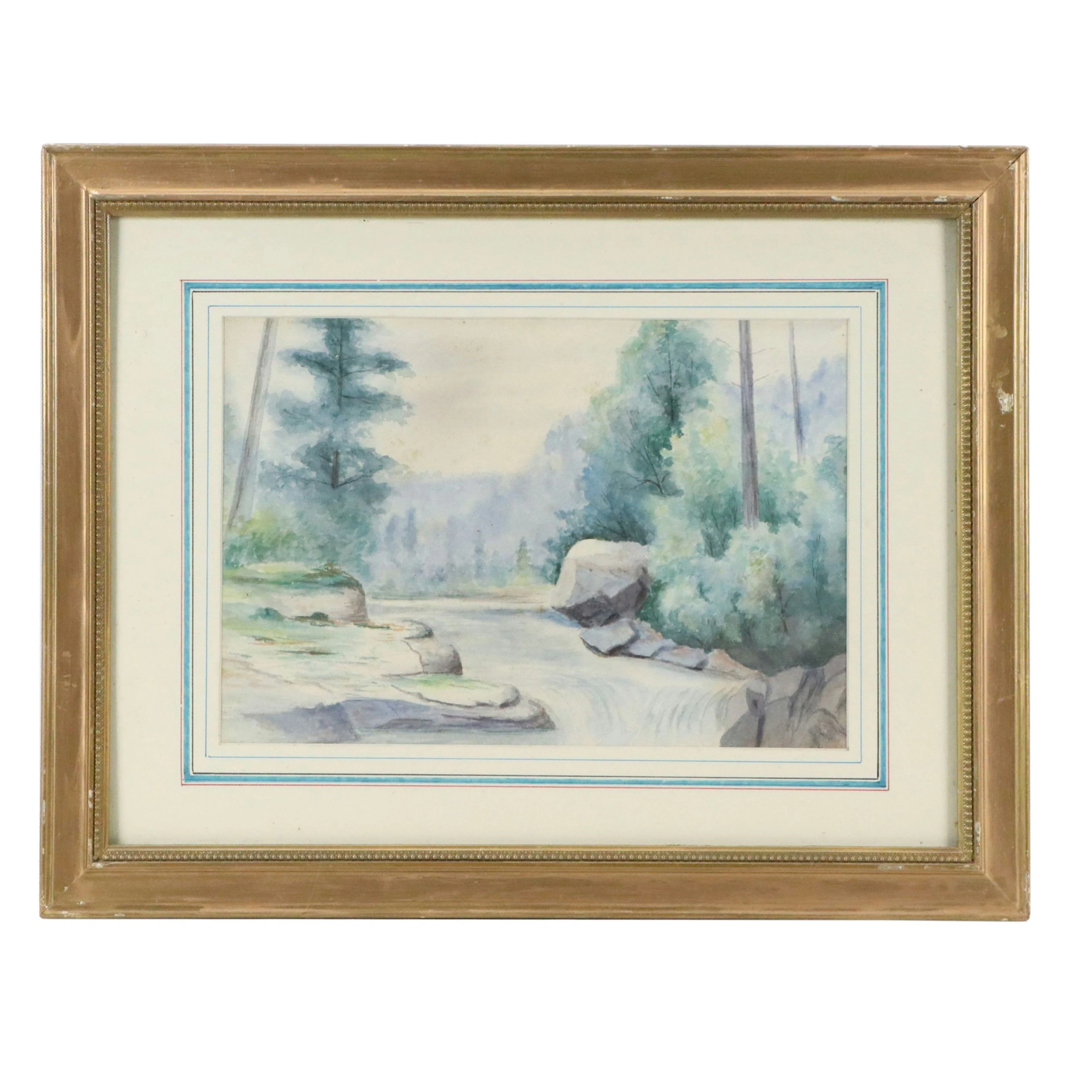 Landscape Watercolor Painting "View on the Tugela River Near Calenso..."
