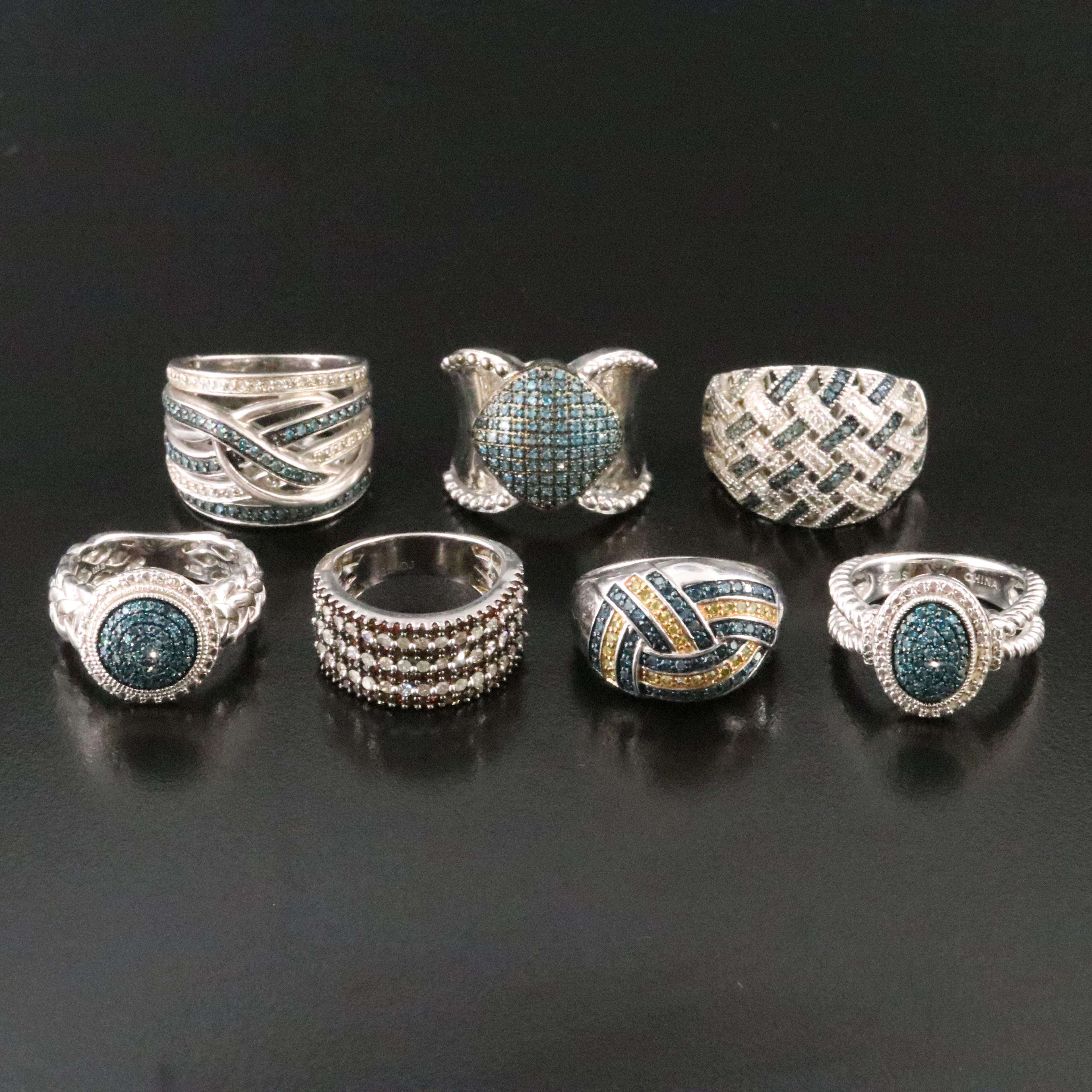 Sterling Diamond Rings Including Fancy Color