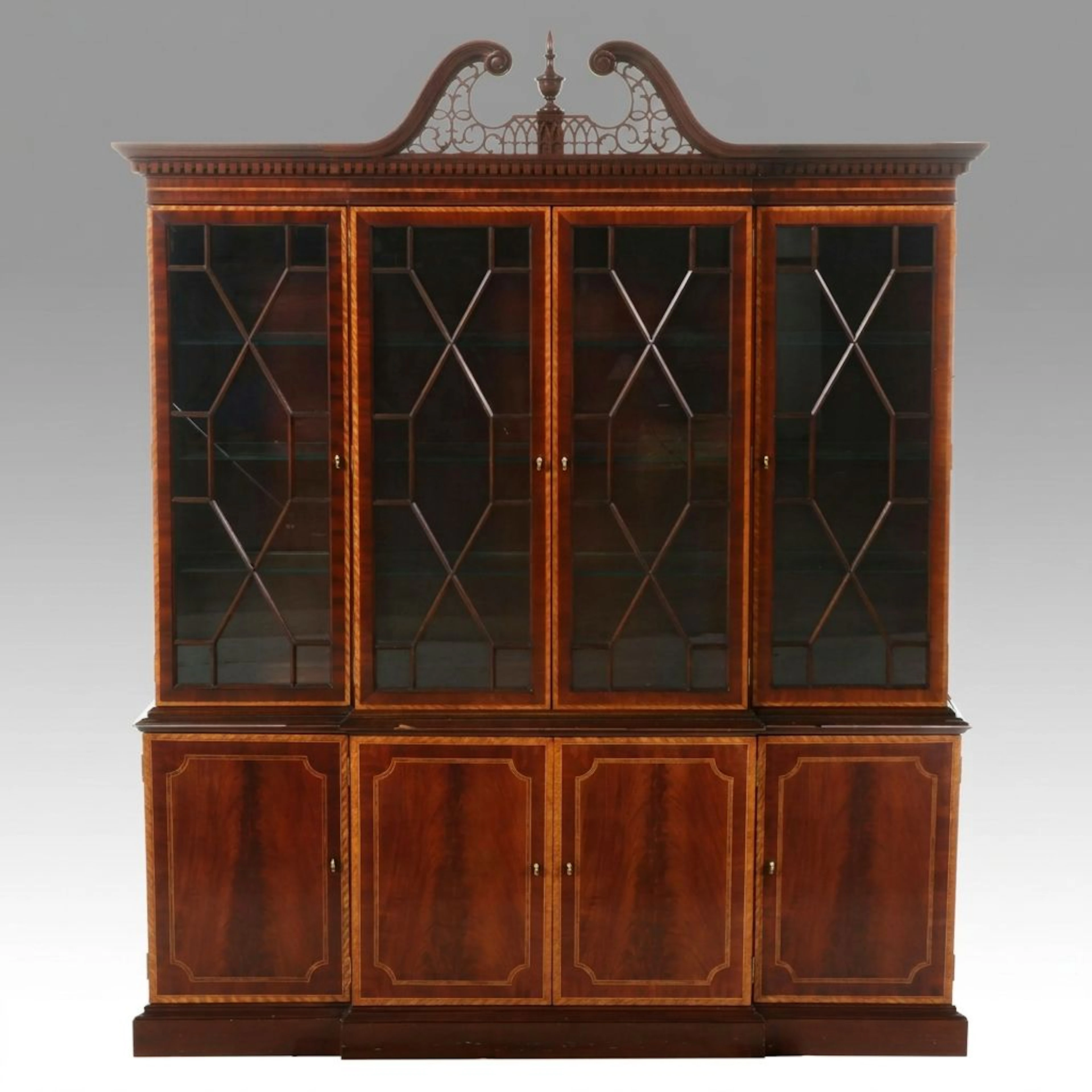 Councill Furniture Regency Style Flame Mahogany Breakfront China Cabinet