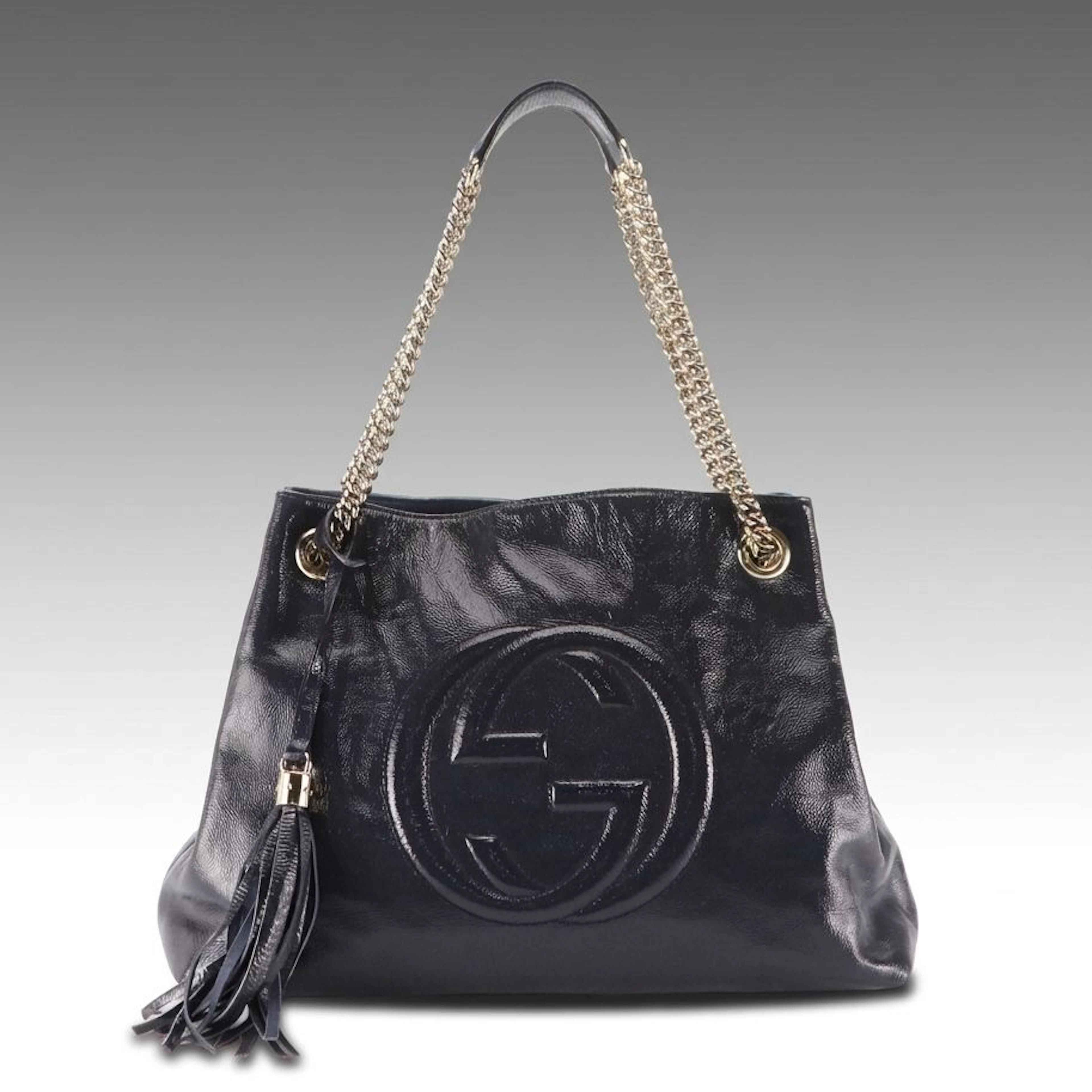 Gucci Medium Soho Chain Shoulder Bag in Navy Patent Leather