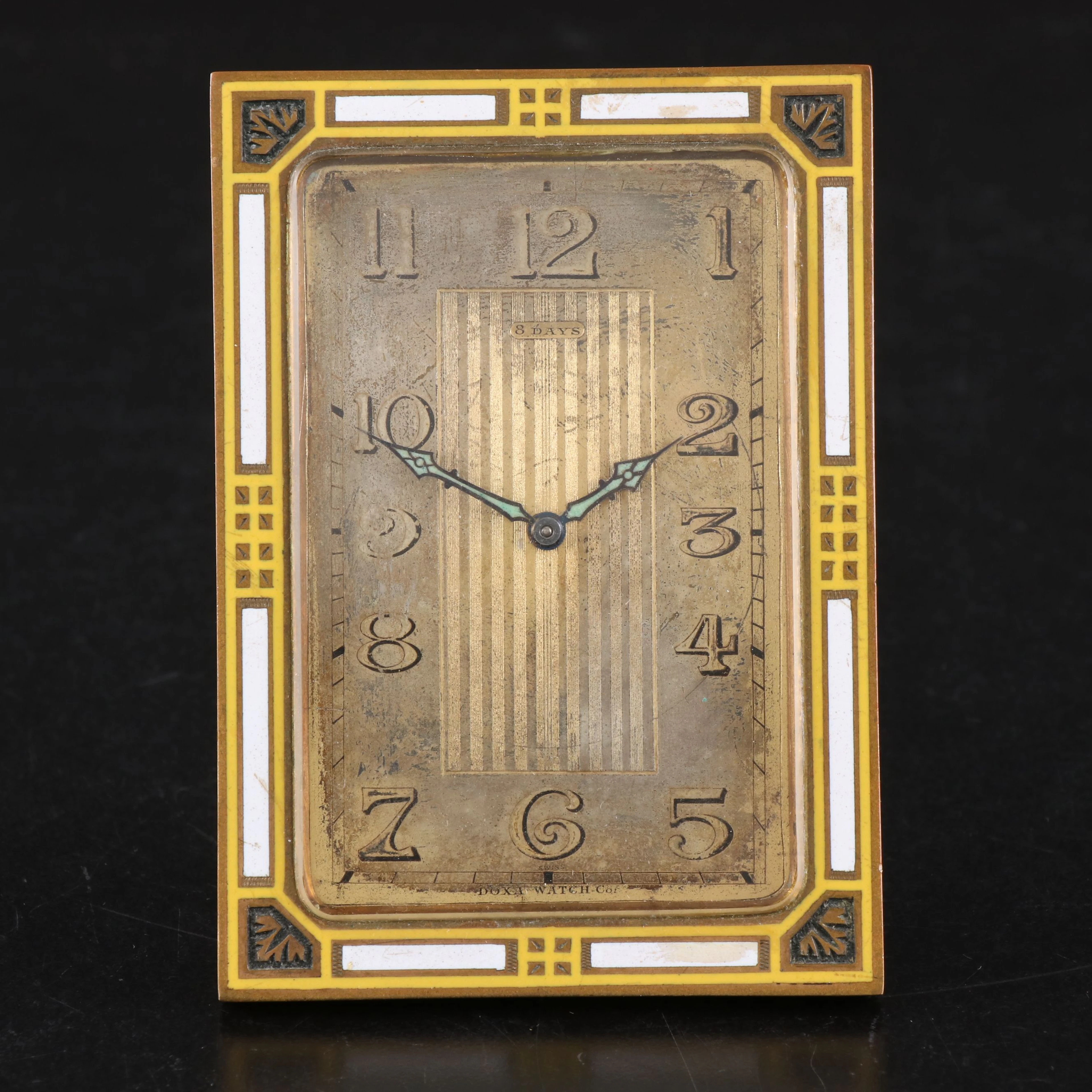 Doxa Watch Co. Art Deco 8-Day Travel Clock, Early 20th Century
