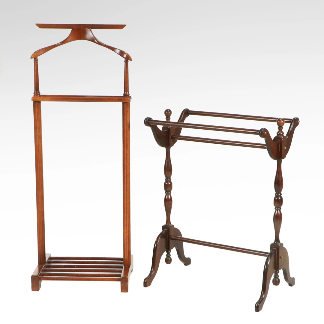 Mid Century Modern Style Wooden Gentleman's Valet Stand and Quilt Rack