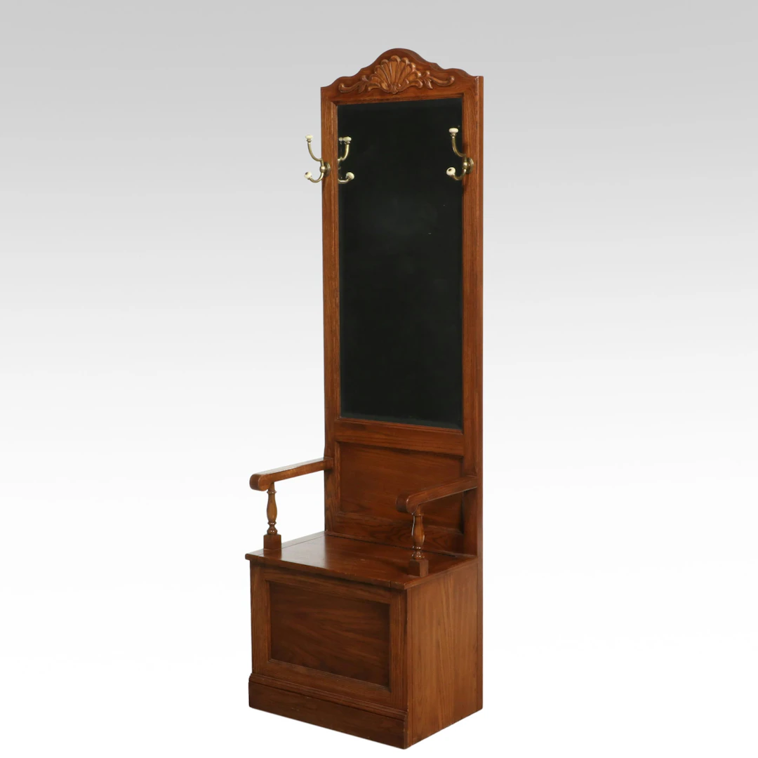 Victorian Style Oak Hall Tree Storage Bench, Late 20th Century
