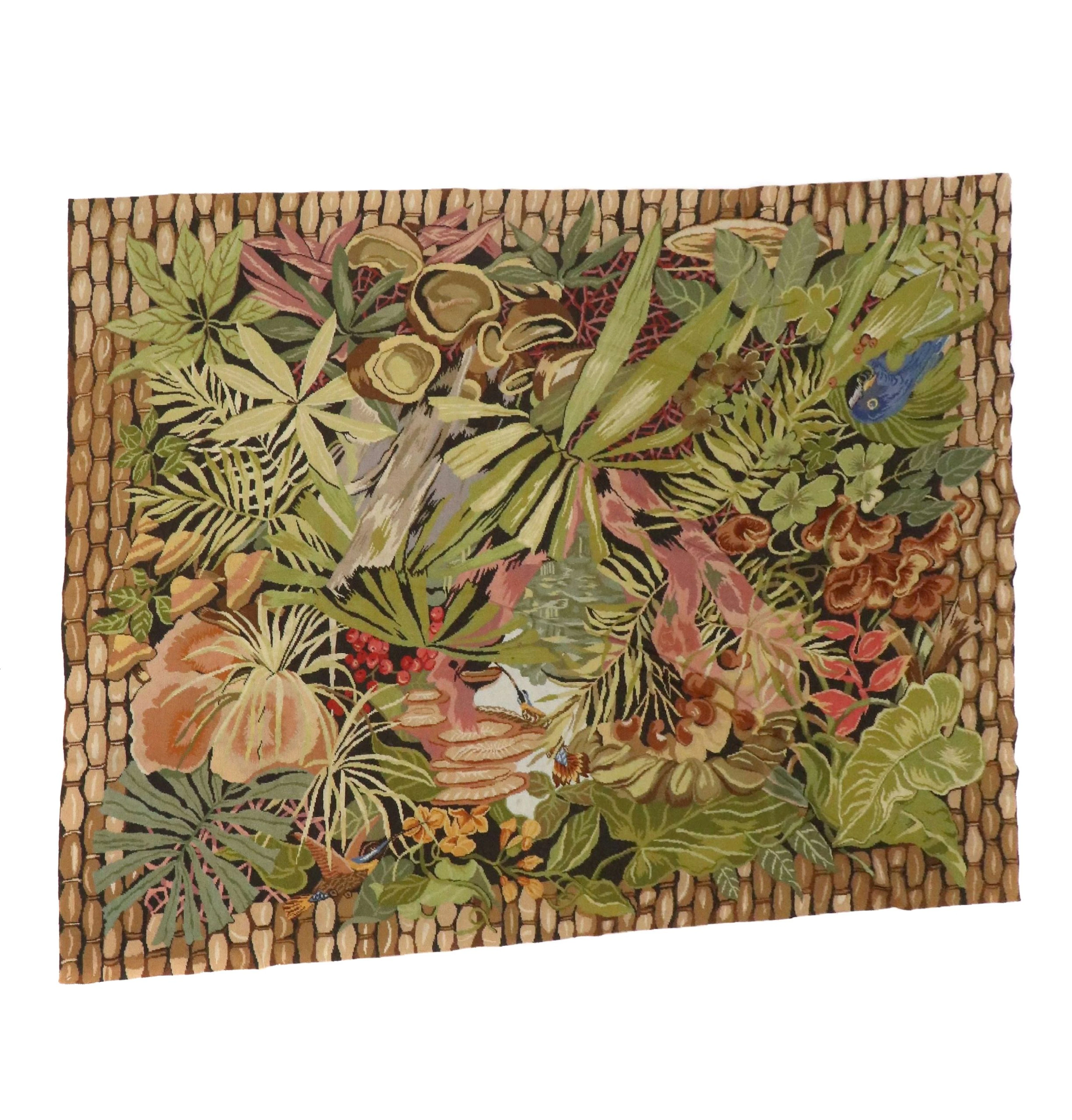 5'5 x 7'2 Handmade Botanical Needlepoint Area Rug