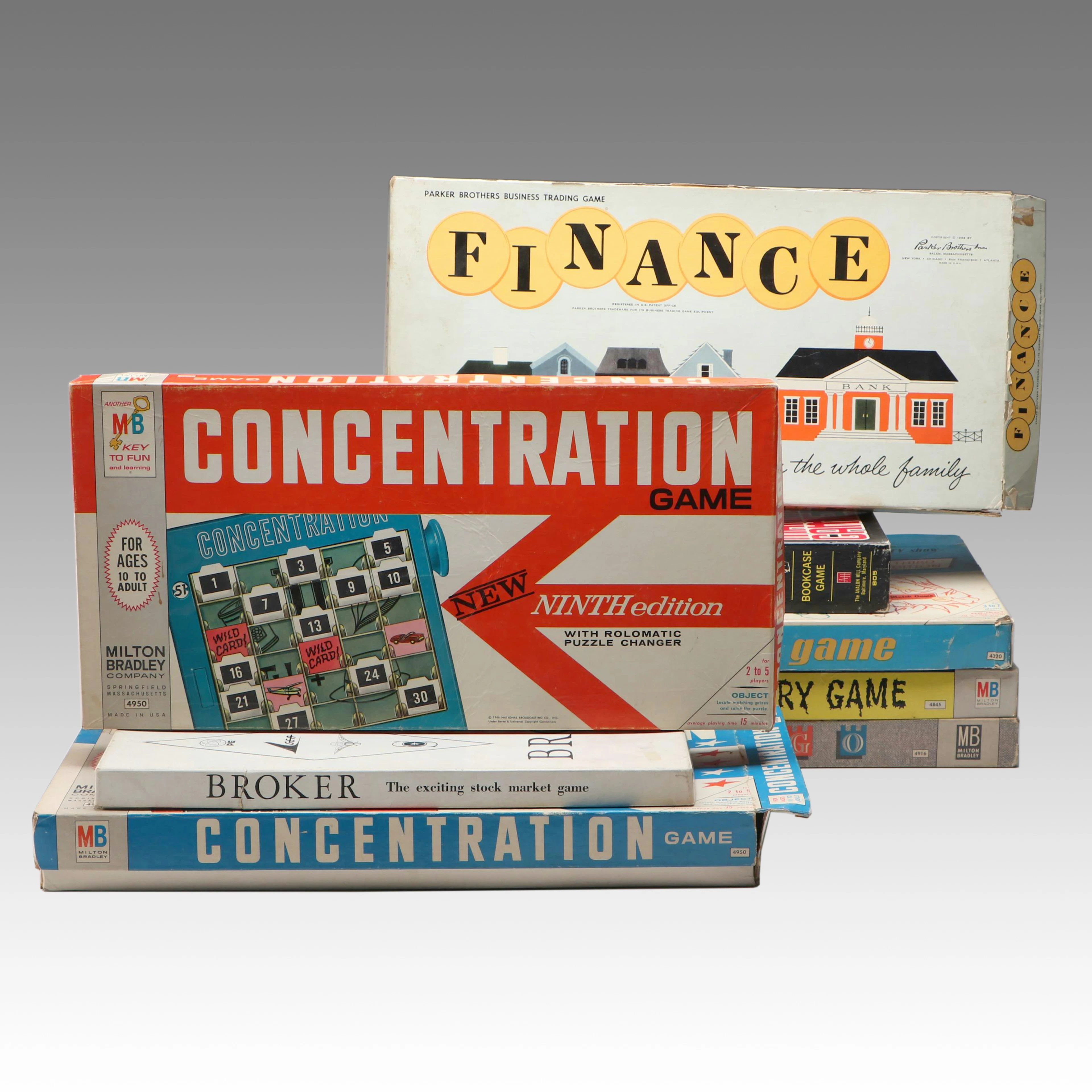 Milton Bradley "Concentration" with "Finance" and Other Vintage Board Games